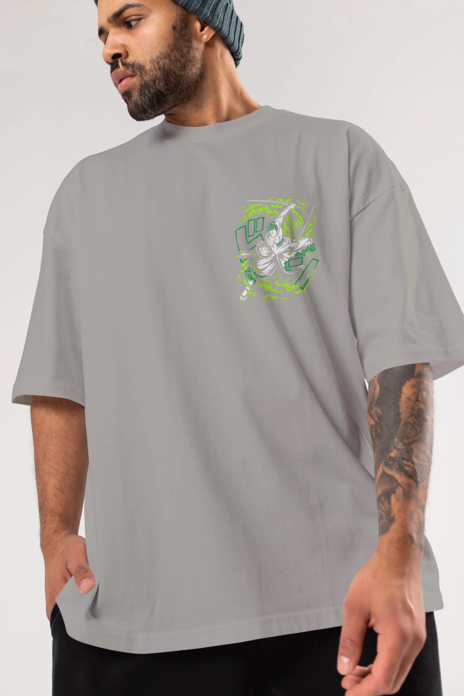 ZORO-ONE PIECE (2) Ön Sol Baskılı Oversize t-shirt Erkek Kadın Unisex %100 Pamuk Bisiklet Yaka tişort