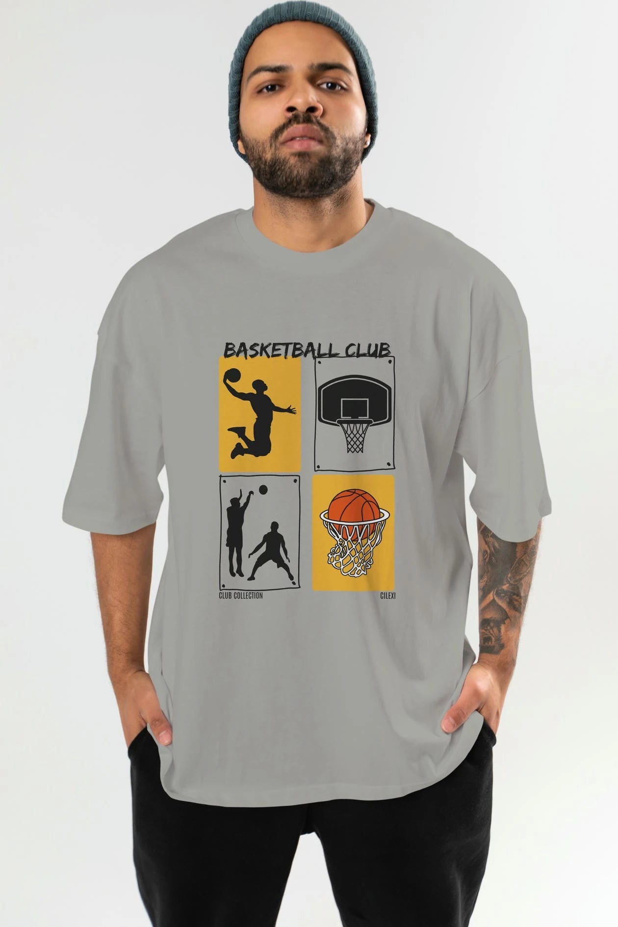 Basketball Club ön Baskılı Oversize t-shirt Erkek Kadın %100 Pamuk Bisiklet Yaka tişort