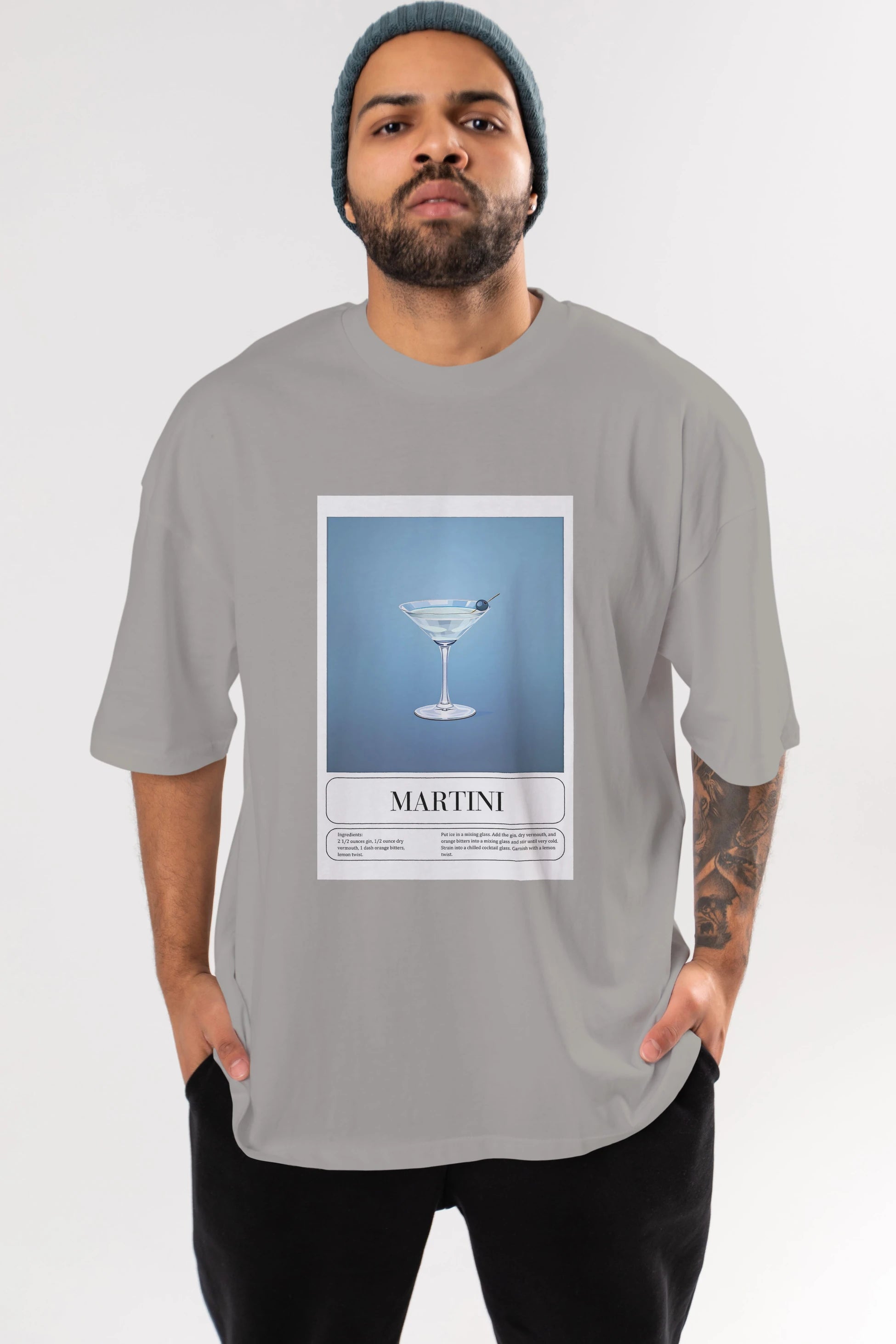 Martini Ön Baskılı Oversize t-shirt Erkek Kadın Unisex %100 Pamuk Bisiklet Yaka tişort