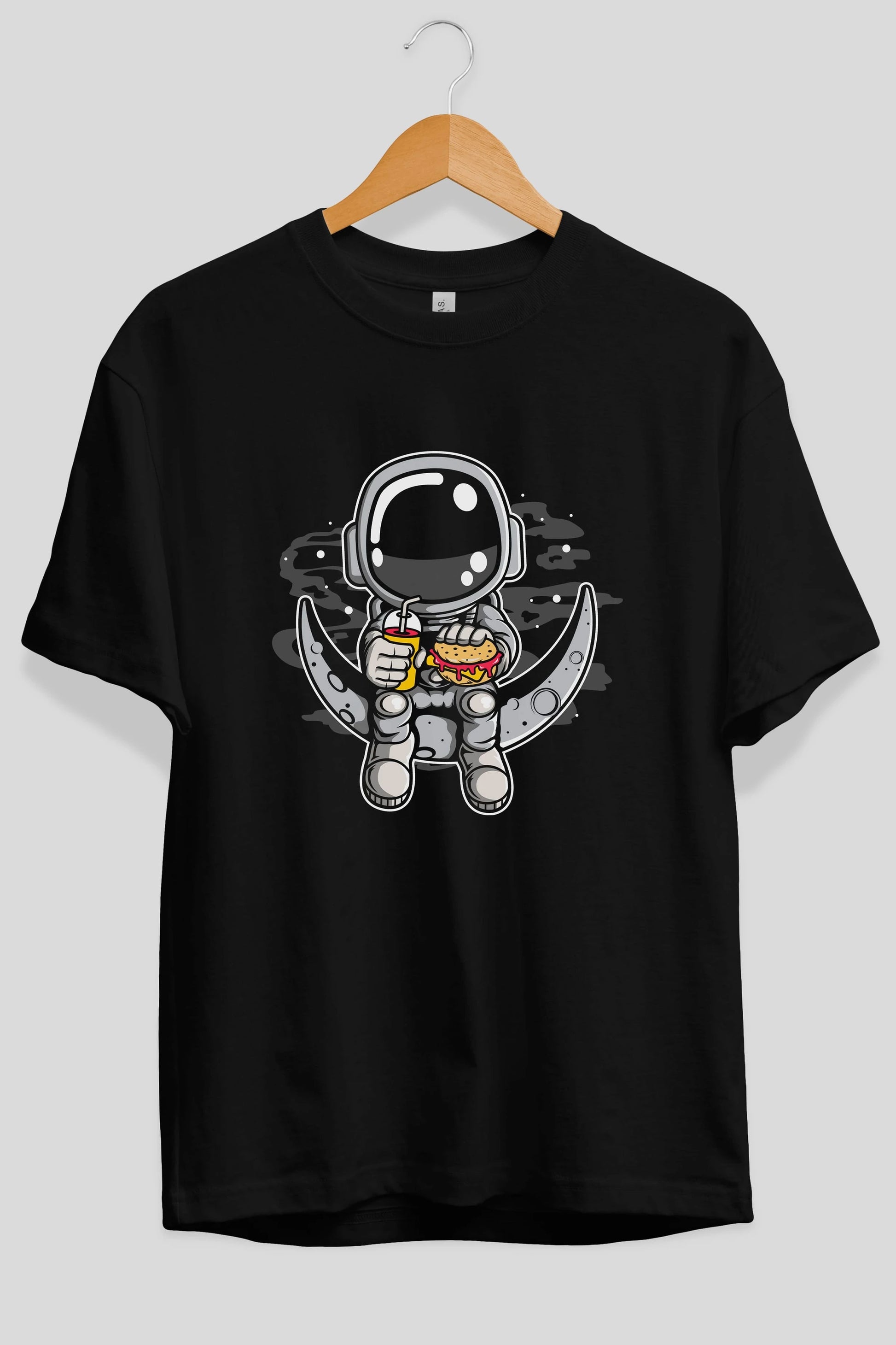 Astronaut Crescent Ön Baskılı Oversize t-shirt Erkek Kadın Unisex
