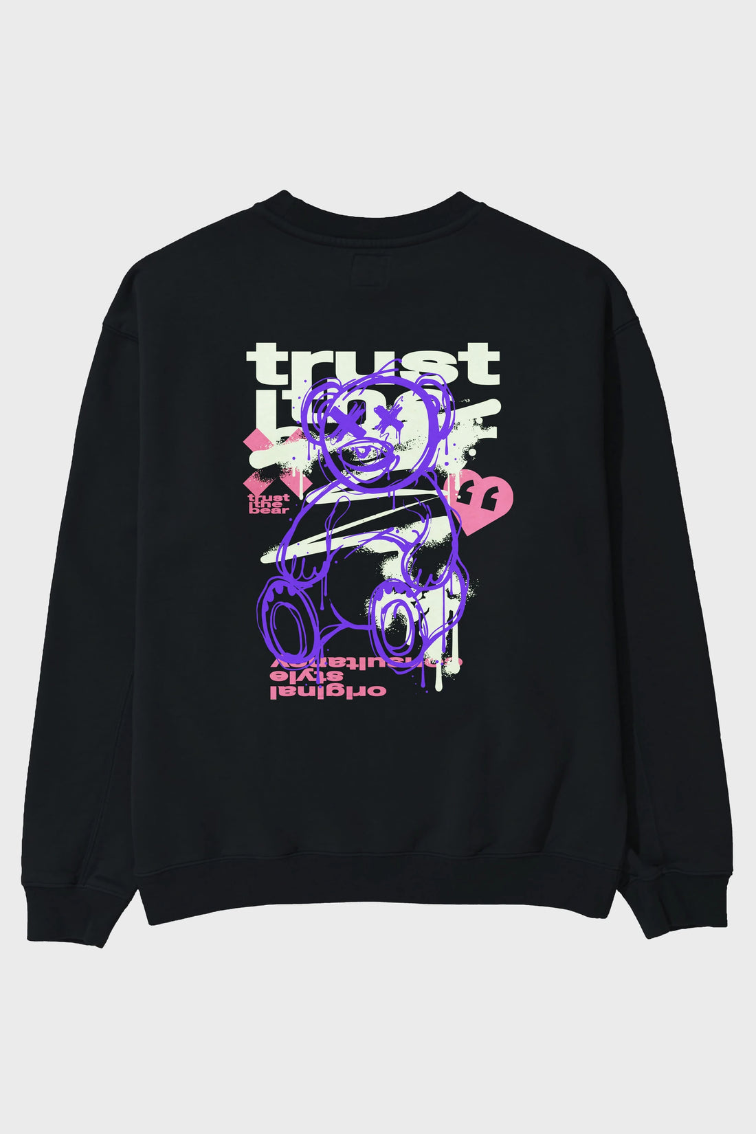 Trust The Bear 3 Arka Baskılı Oversize Sweatshirt Erkek Kadın Unisex