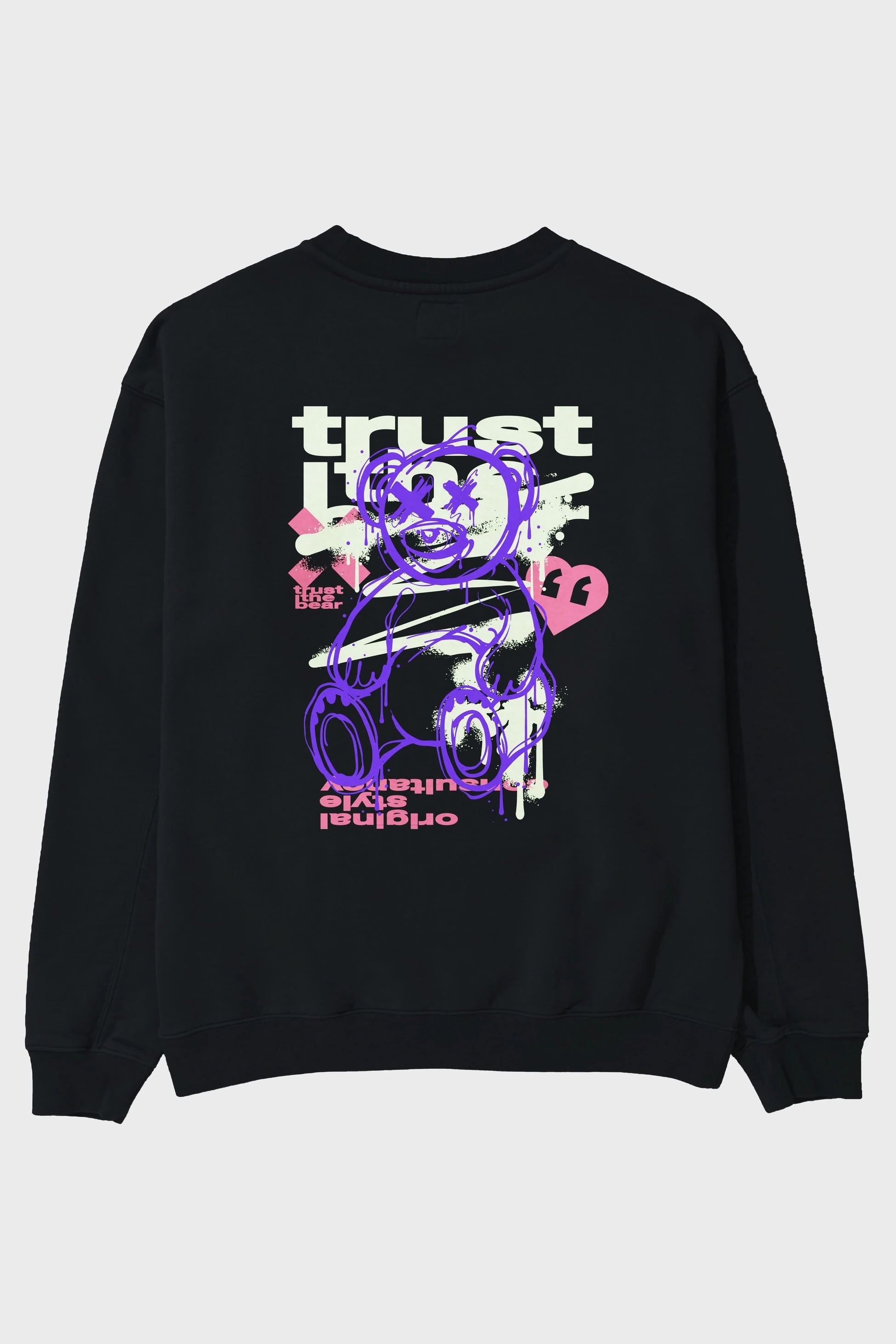 Trust The Bear 3 Arka Baskılı Oversize Sweatshirt Erkek Kadın Unisex