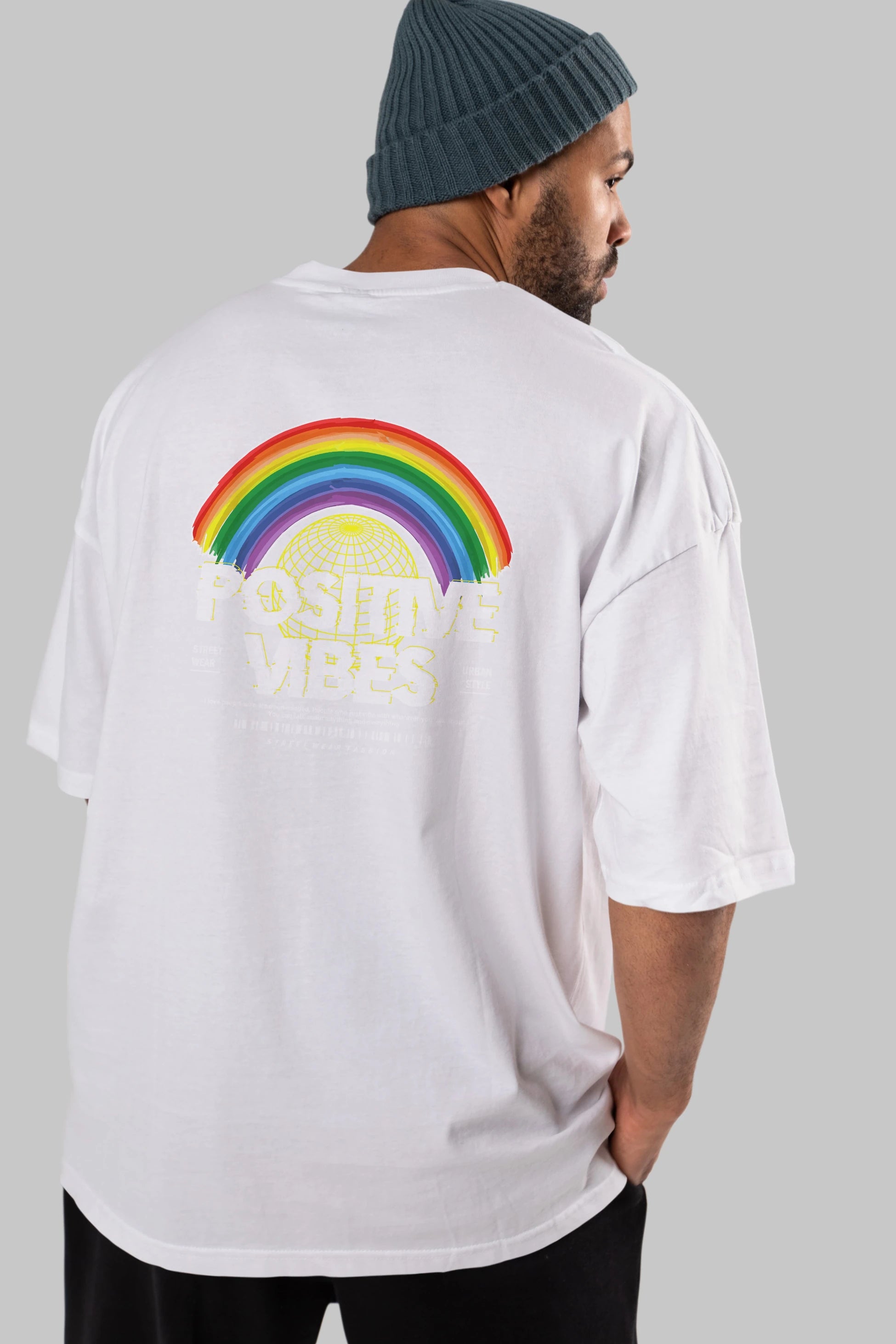 Positive Vibes Arka Baskılı Oversize t-shirt Erkek Kadın Unisex