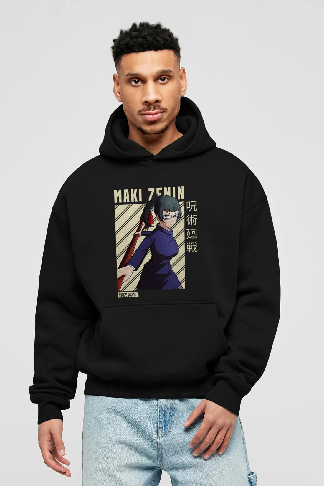 Maki Zenin CHAİNSAWMAN Anime Ön Baskılı Hoodie Oversize Kapüşonlu Sweatshirt Erkek Kadın Unisex