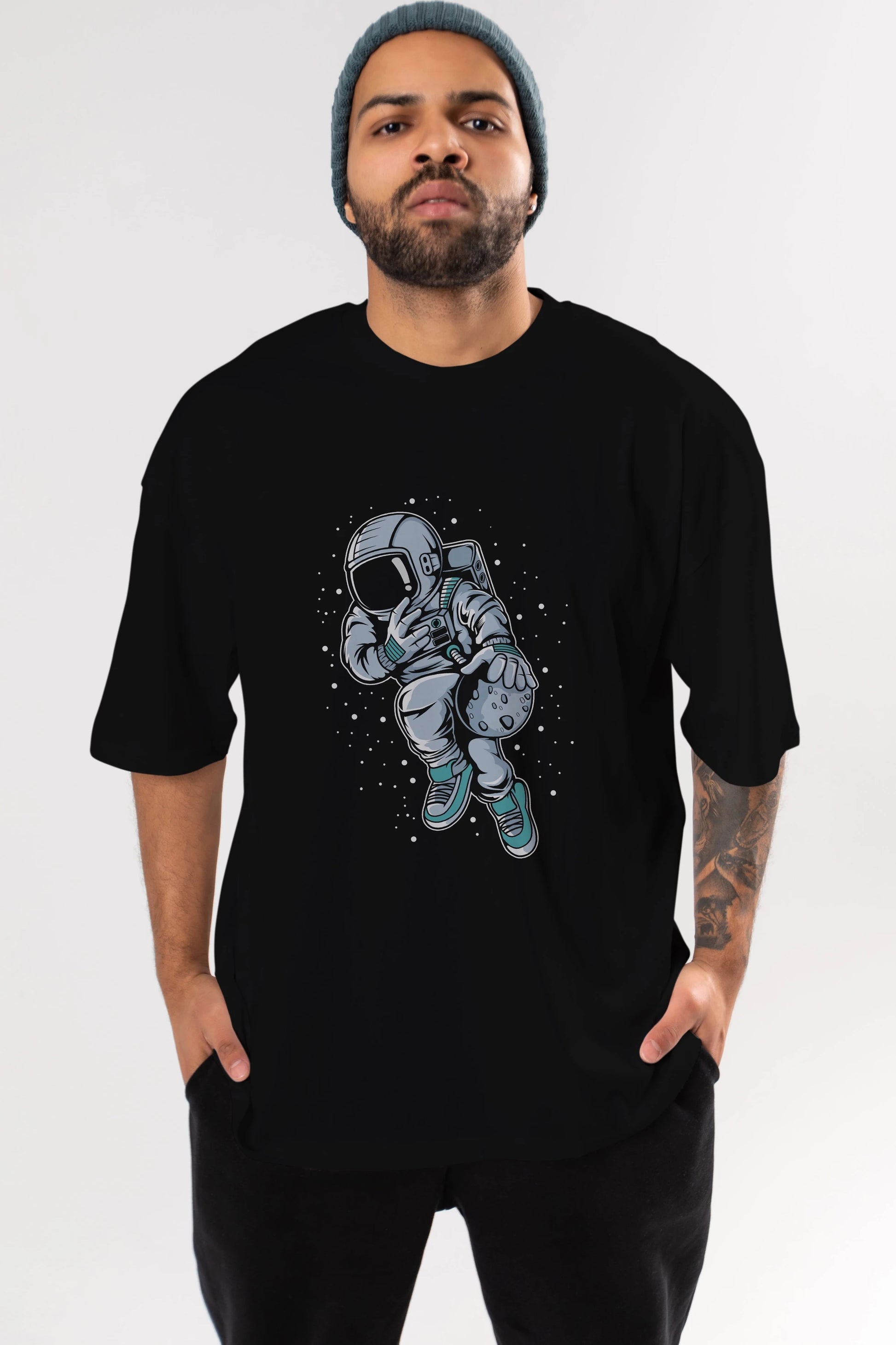 Astronaut Basketball (2) Ön Baskılı Oversize t-shirt Erkek Kadın Unisex