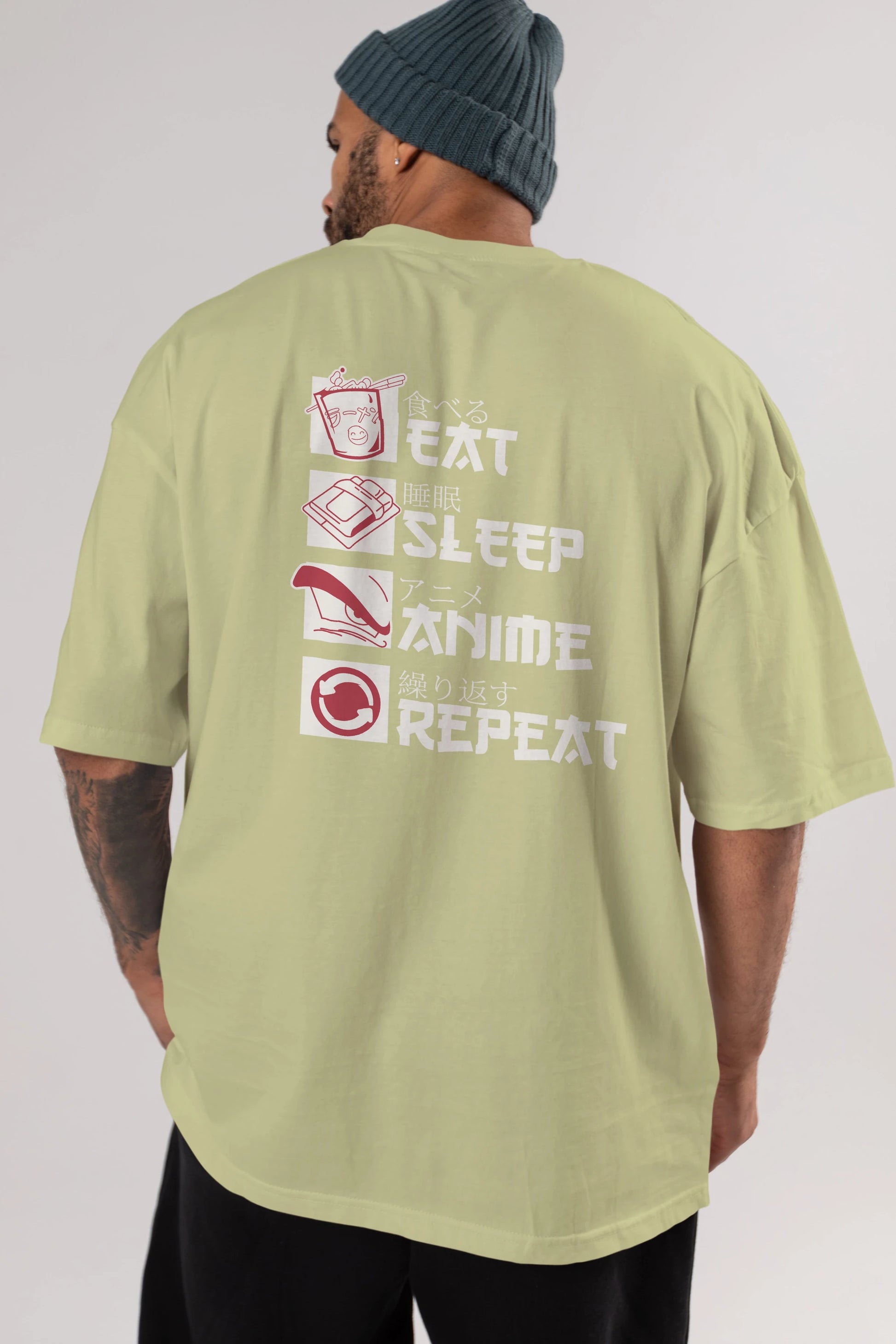 Eat, Sleep, Anime, Repeat Anime Arka Baskılı Oversize t-shirt Erkek Kadın Unisex