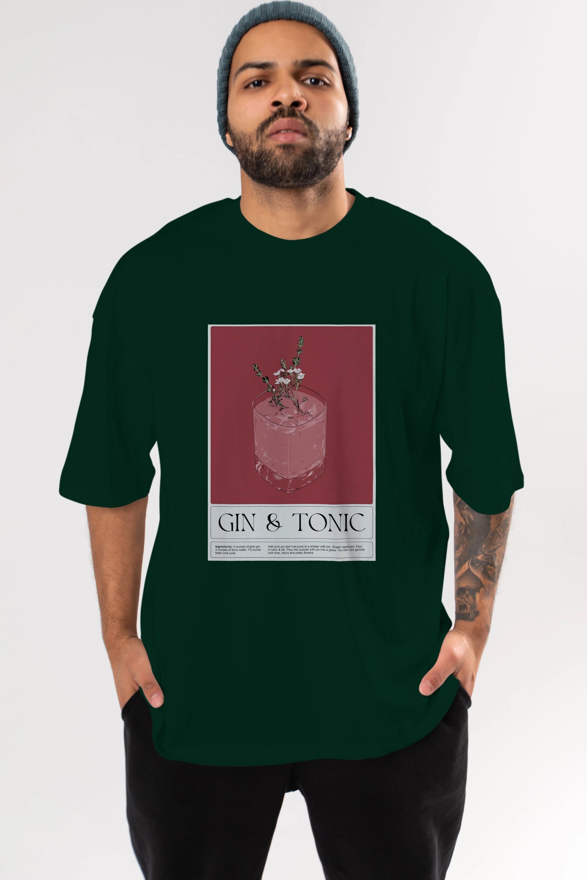 Gin Tonic 4 Ön Baskılı Oversize t-shirt Erkek Kadın Unisex %100 Pamuk Bisiklet Yaka tişort