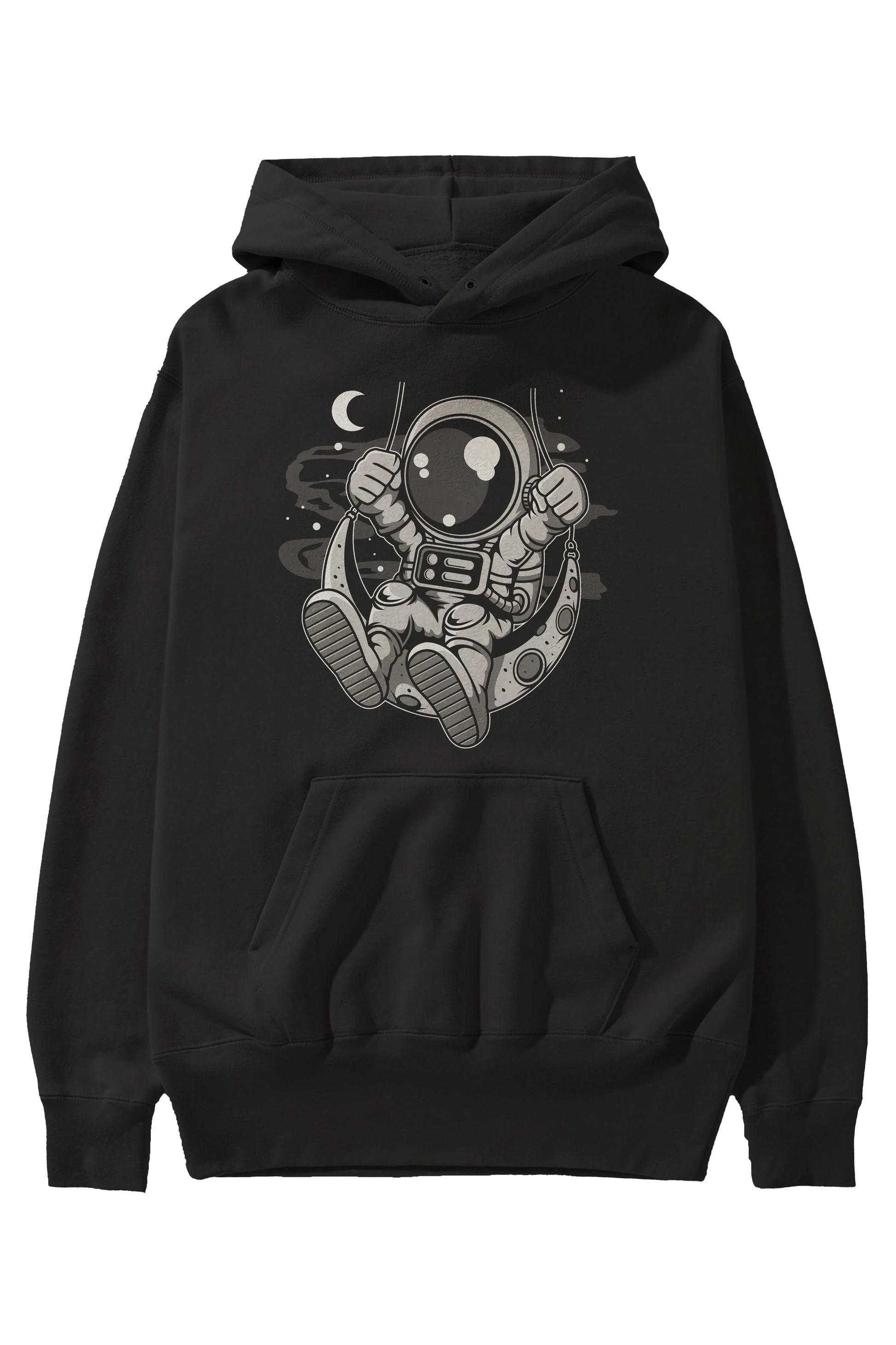 Astronaut Moon Swinger Ön Baskılı Hoodie Oversize Kapüşonlu Sweatshirt Erkek Kadın Unisex