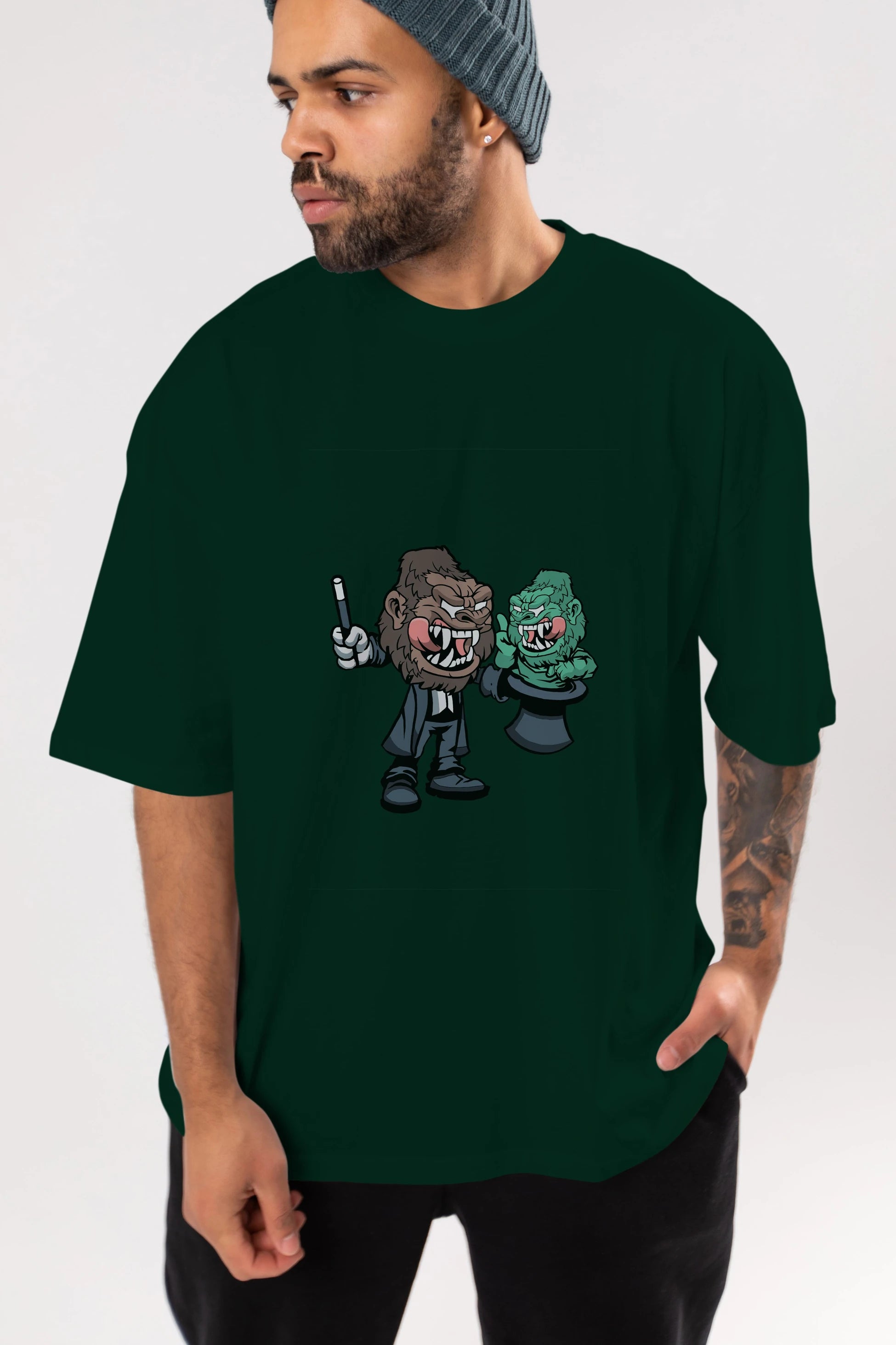 Gorilla Magician Ön Baskılı Oversize t-shirt Erkek Kadın Unisex %100 Pamuk tişort
