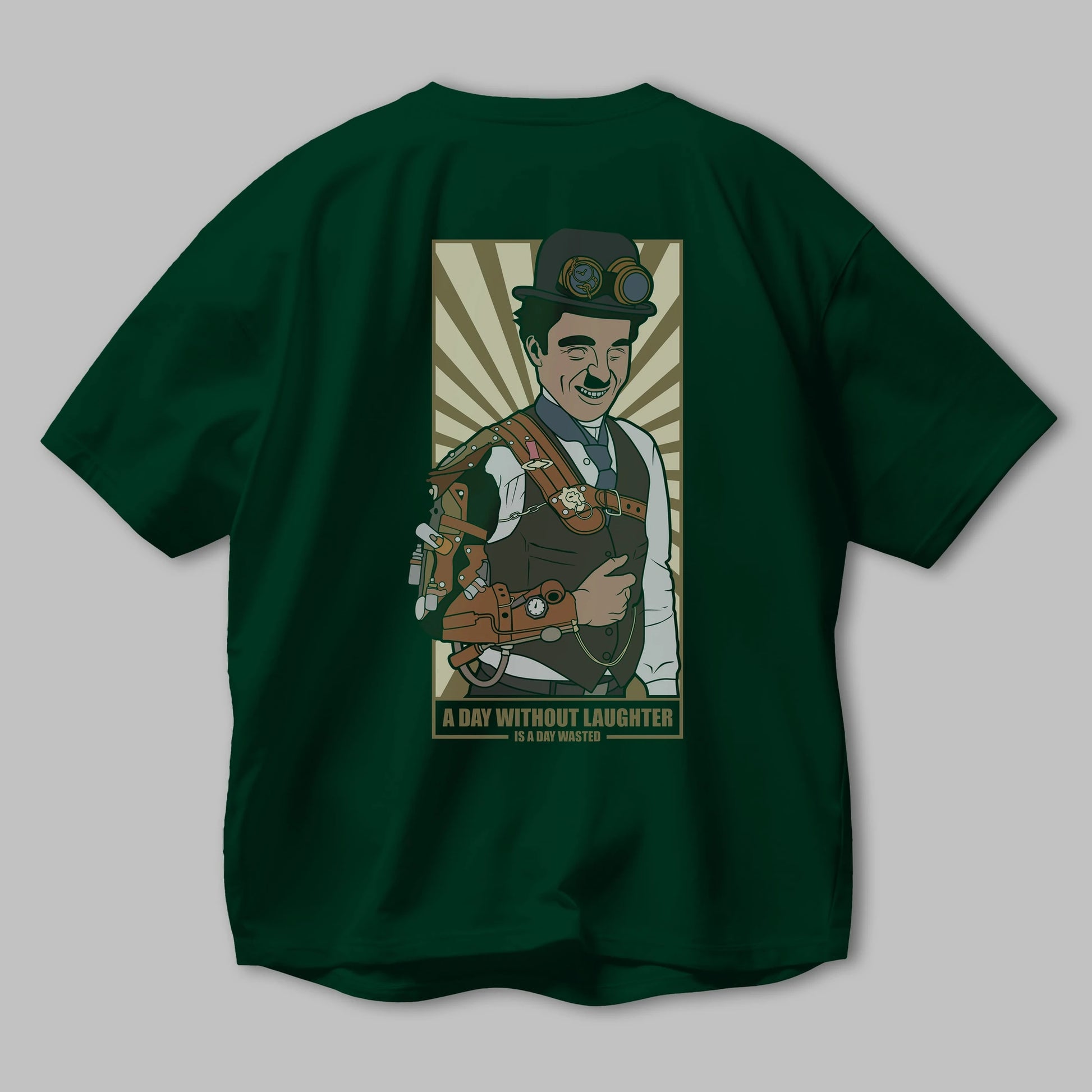 Steampunk Chaplin Arka Baskılı Oversize t-shirt Erkek Kadın Unisex %100 Pamuk tişort