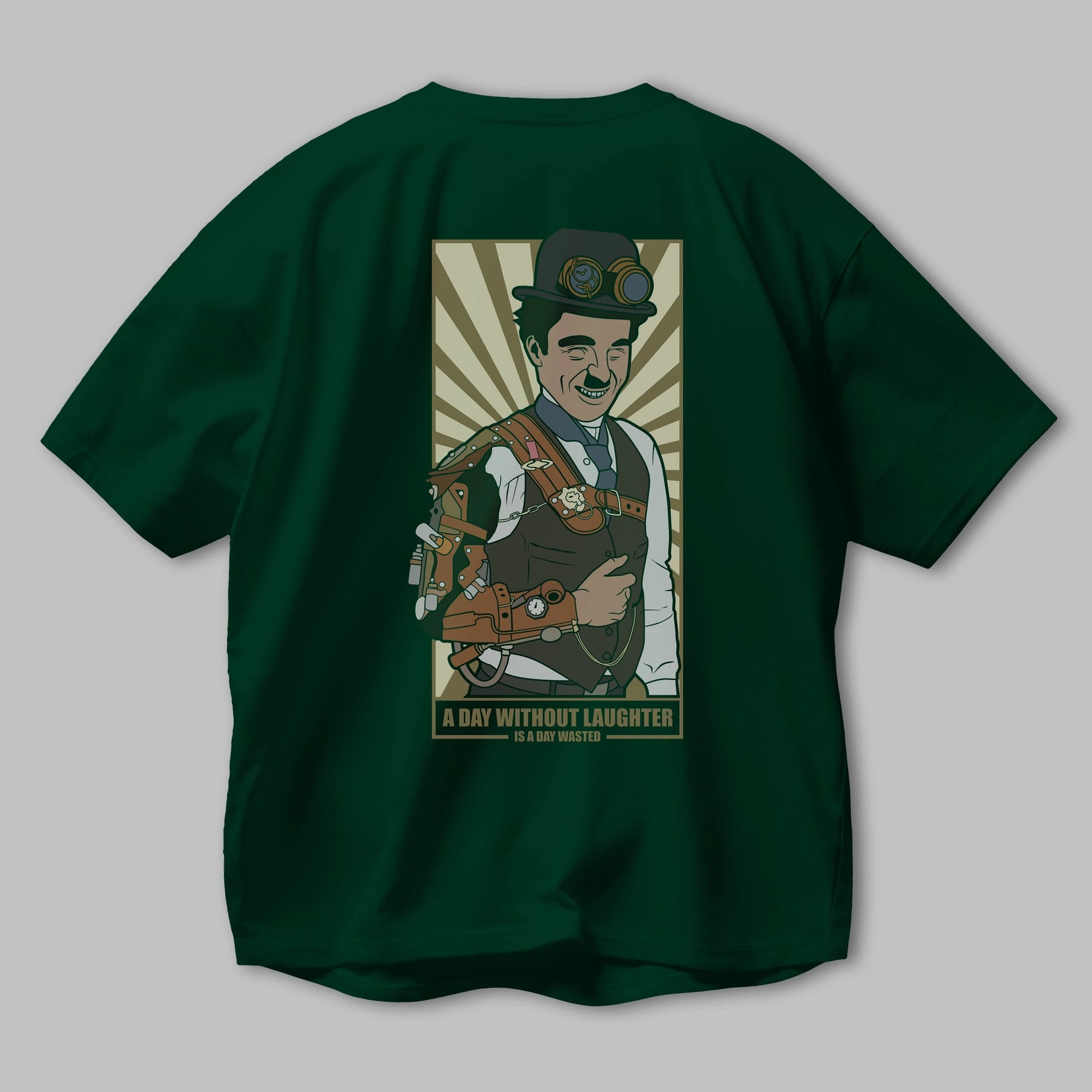 Steampunk Chaplin Arka Baskılı Oversize t-shirt Erkek Kadın Unisex %100 Pamuk tişort