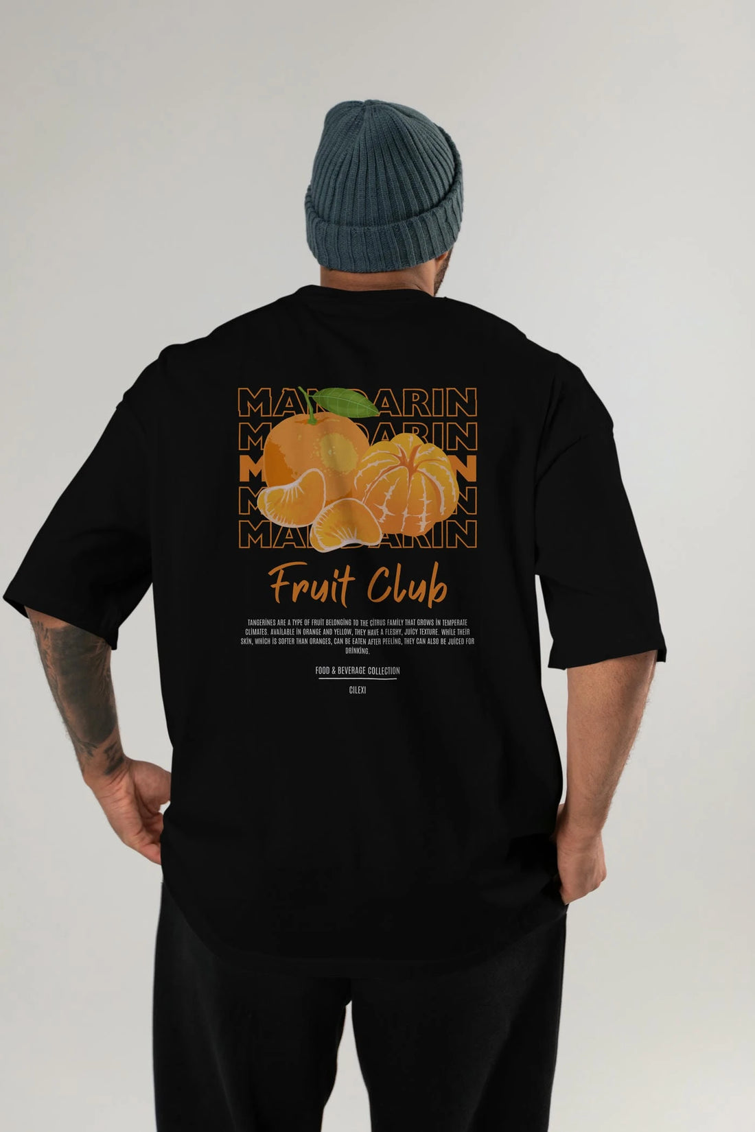 Mandarin Arka Baskılı Oversize t-shirt Erkek Kadın Pamuk Bisiklet Yaka tişort