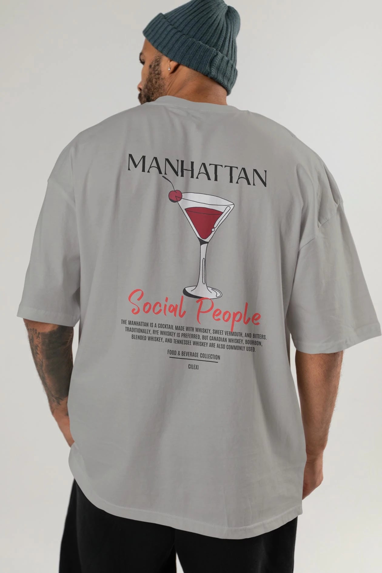 Manhattan Kokteyl Serisi Baskılı Oversize t-shirt Erkek Kadın Unisex %100 Pamuk Bisiklet Yaka tişort
