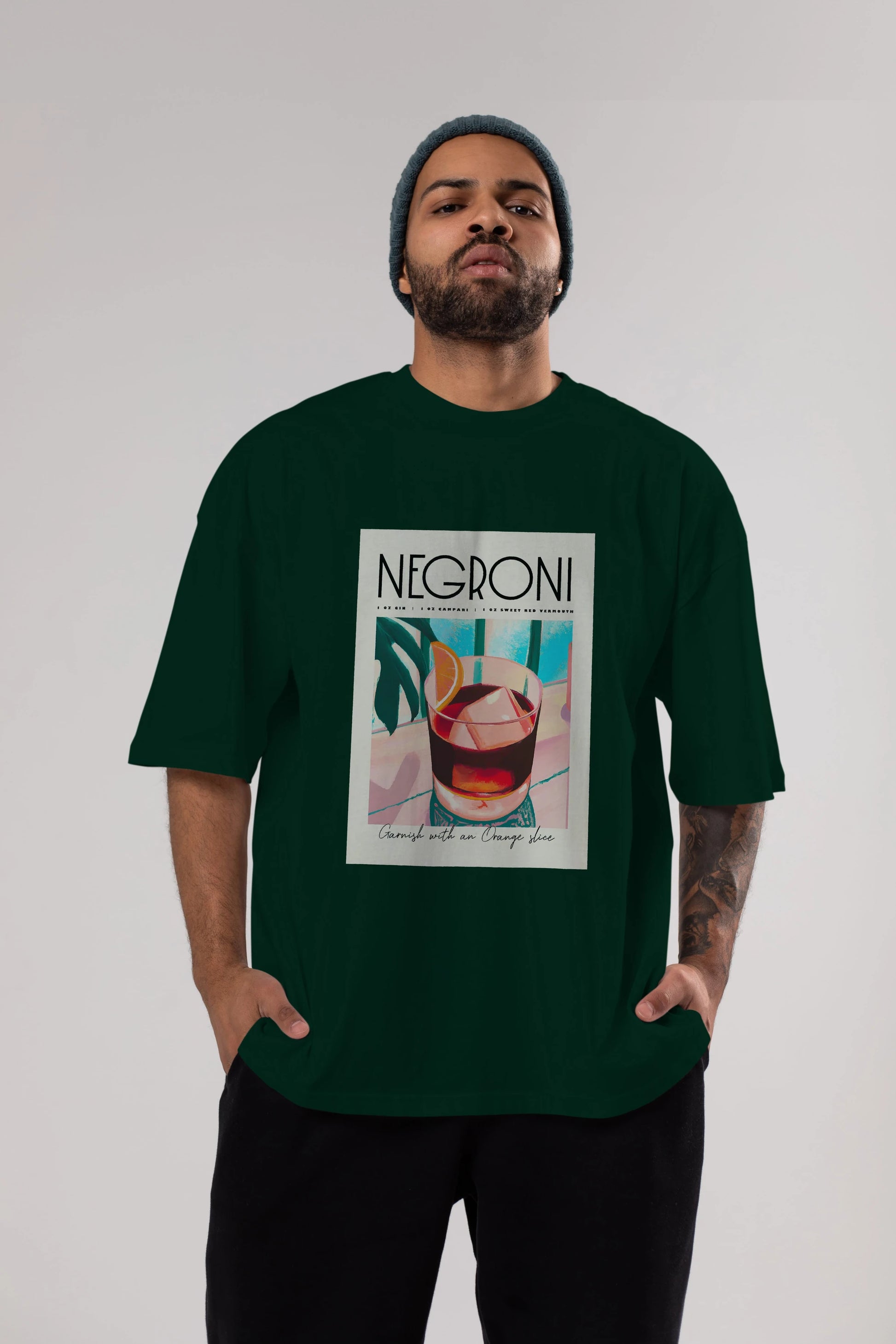 Negroni 4 Ön Baskılı Oversize t-shirt Erkek Kadın Unisex %100 Pamuk Bisiklet Yaka tişort