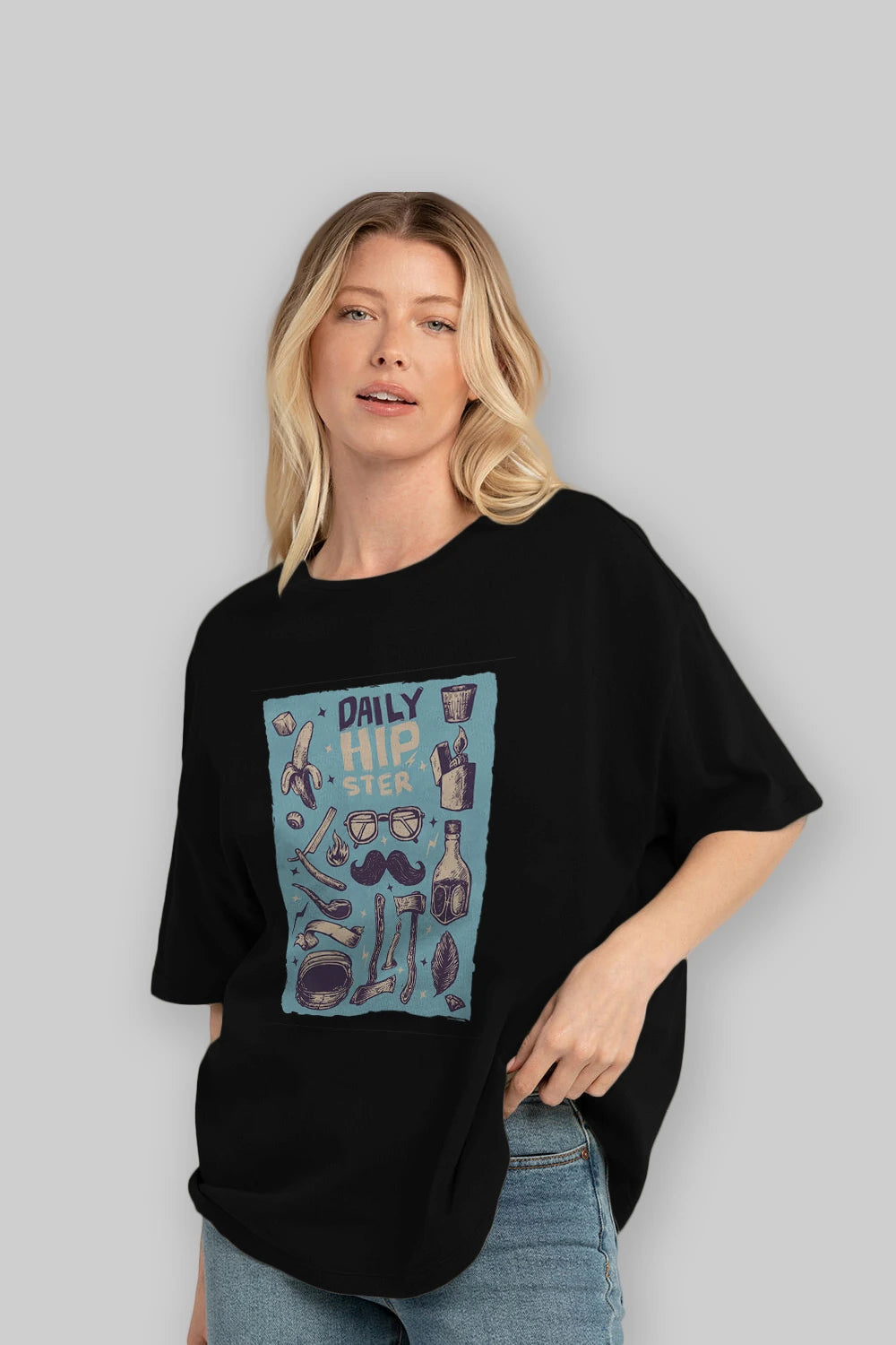 Hipster Ön Baskılı Oversize t-shirt Erkek Kadın Unisex %100 Pamuk tişort