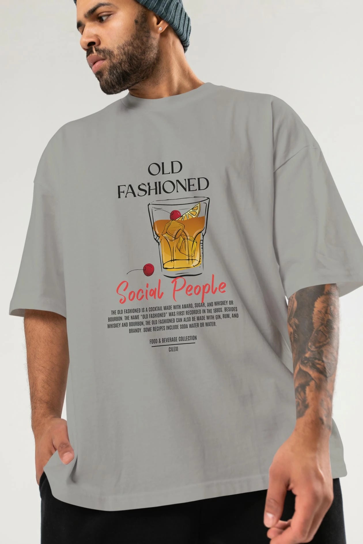 Old Fashıoned Kokteyl Serisi ön Baskılı Oversize t-shirt Erkek Kadın %100 Pamuk Bisiklet Yaka tişort