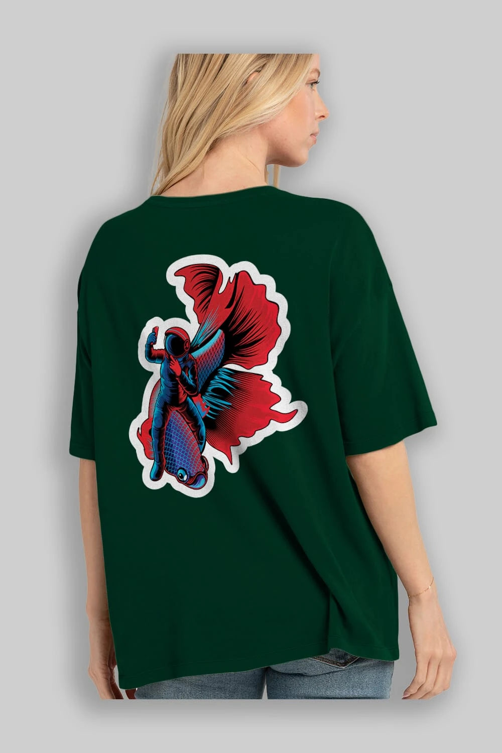 Astrofish selfie sticker Arka Baskılı Oversize t-shirt Erkek Kadın Unisex