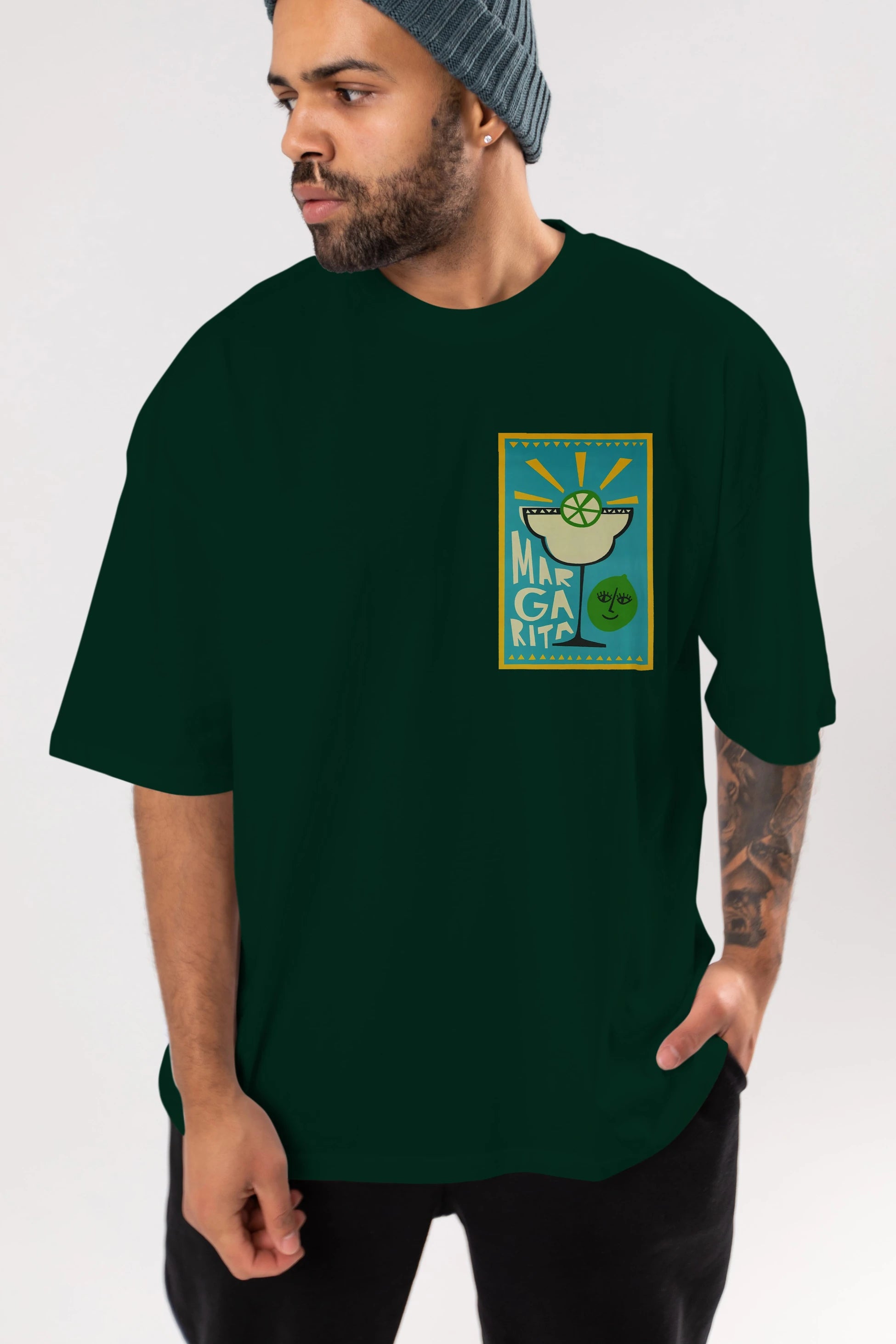 Margarita 4 Ön Sol Baskılı Oversize t-shirt Erkek Kadın Unisex %100 Pamuk Bisiklet Yaka tişort