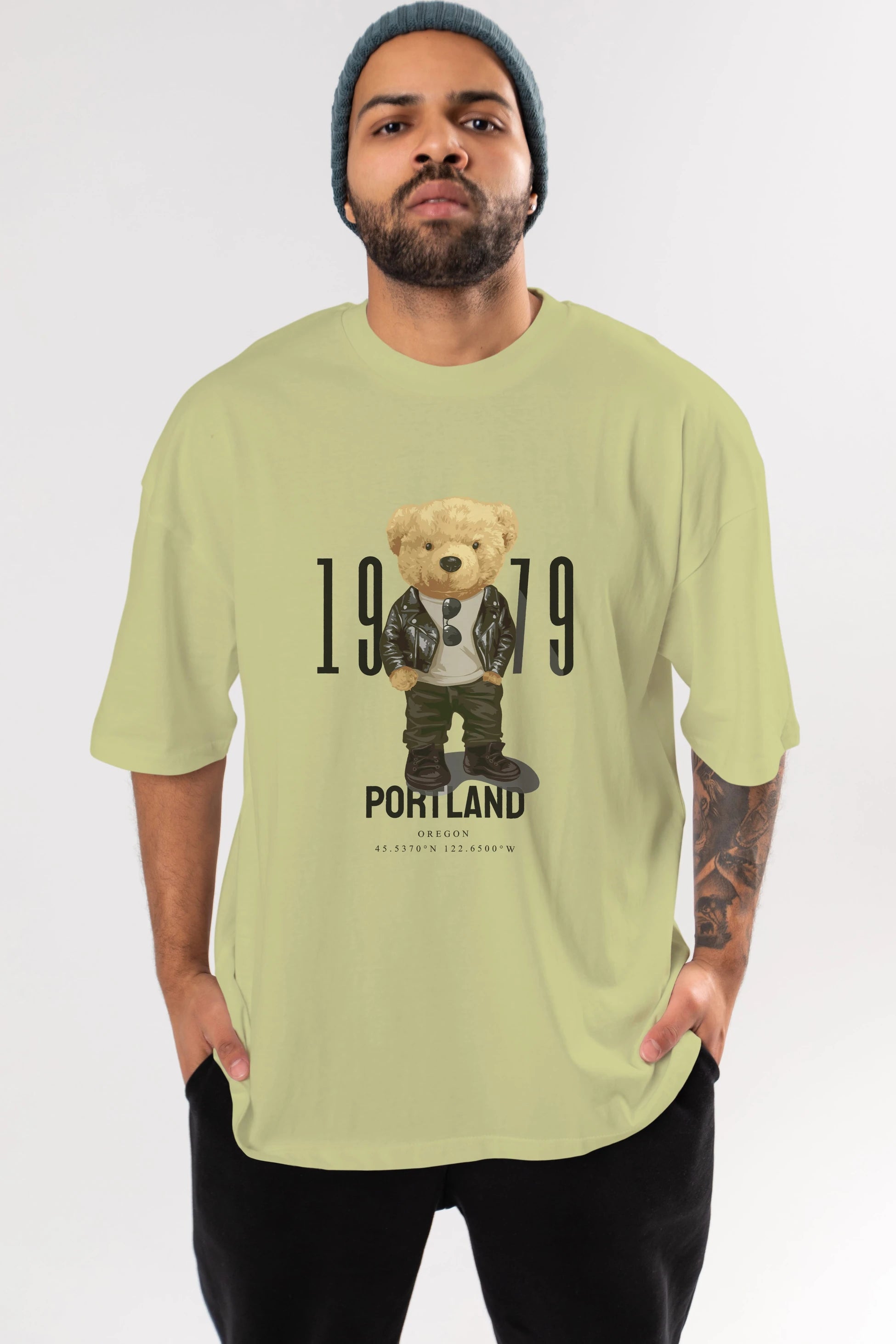Teddy Bear Portland Ön Baskılı Oversize t-shirt Erkek Kadın Unisex %100 Pamuk