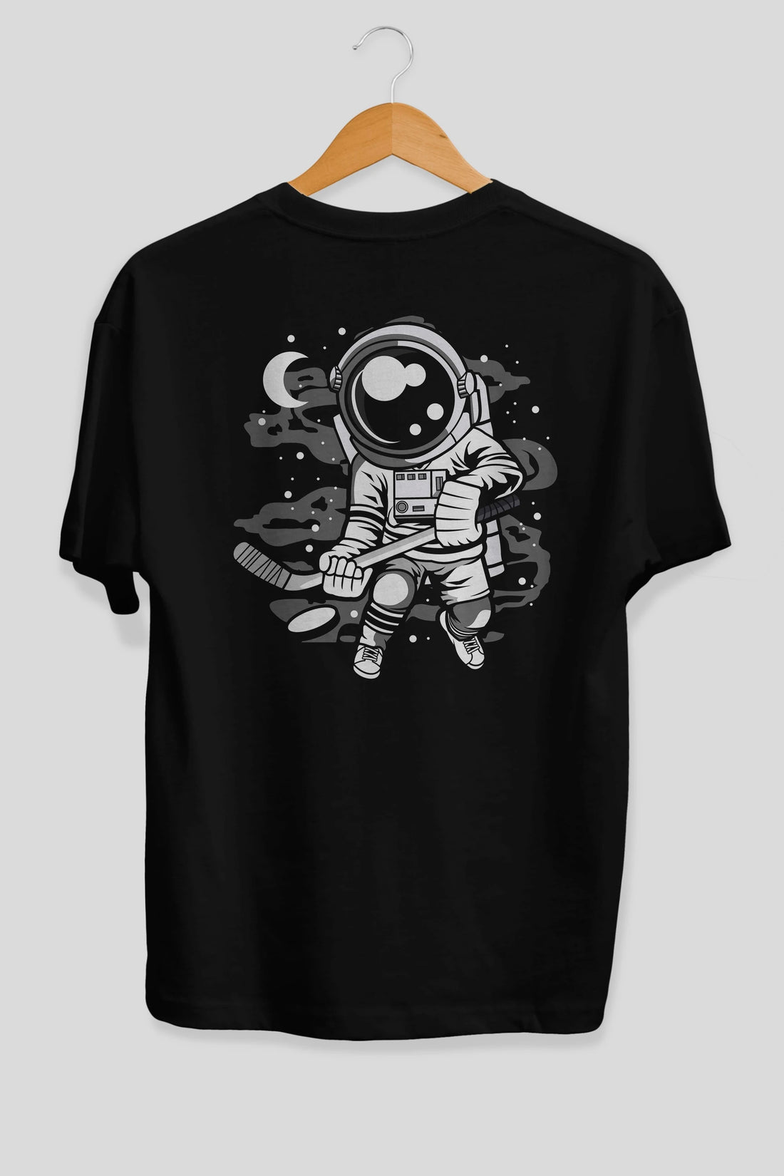 Hockey Player Astronaut Arka Baskılı Oversize t-shirt Erkek Kadın Unisex