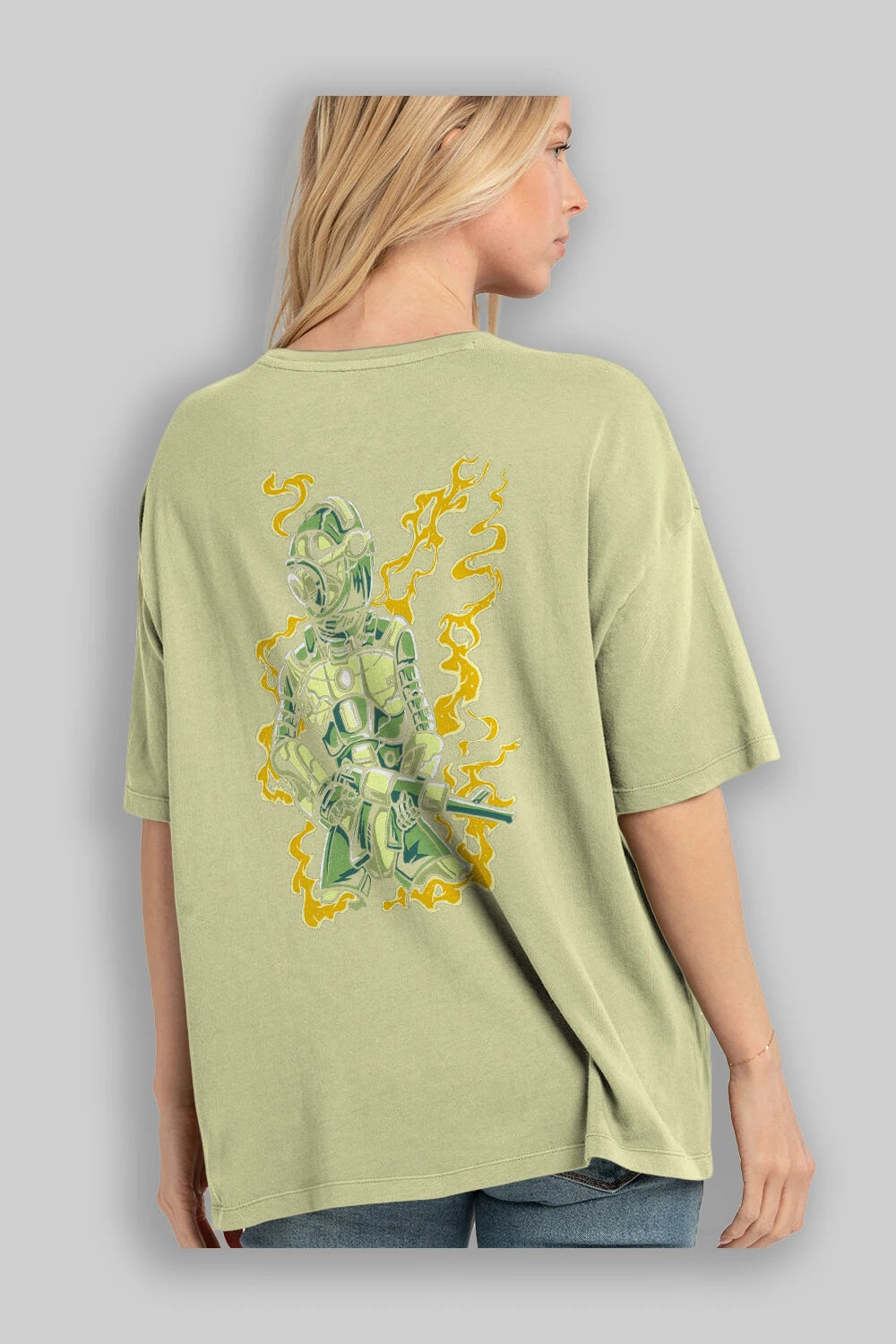 Robot Soldier Arka Baskılı Oversize t-shirt Erkek Kadın Unisex %100 Pamuk
