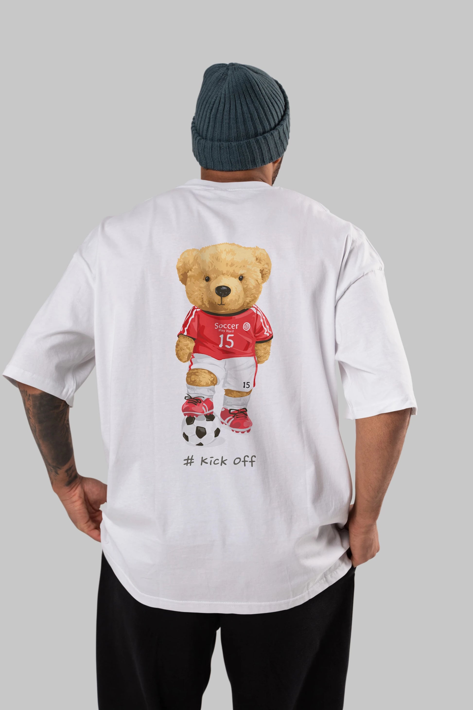 Teddy Bear Kick Off Arka Baskılı Oversize t-shirt Erkek Kadın Unisex %100 Pamuk