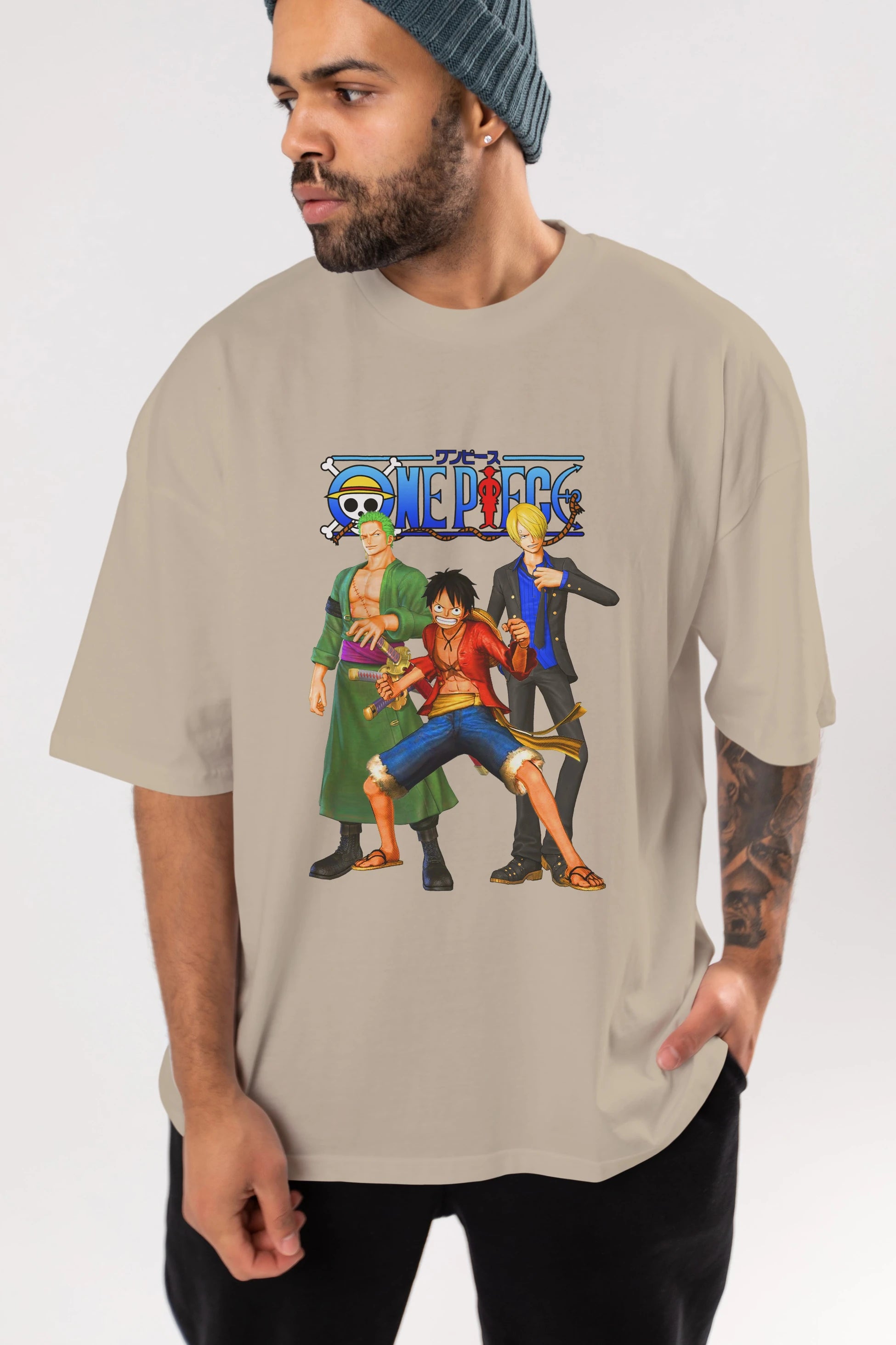 Luffy Sanji Zoro Anime Ön Baskılı Oversize t-shirt Erkek Kadın Unisex