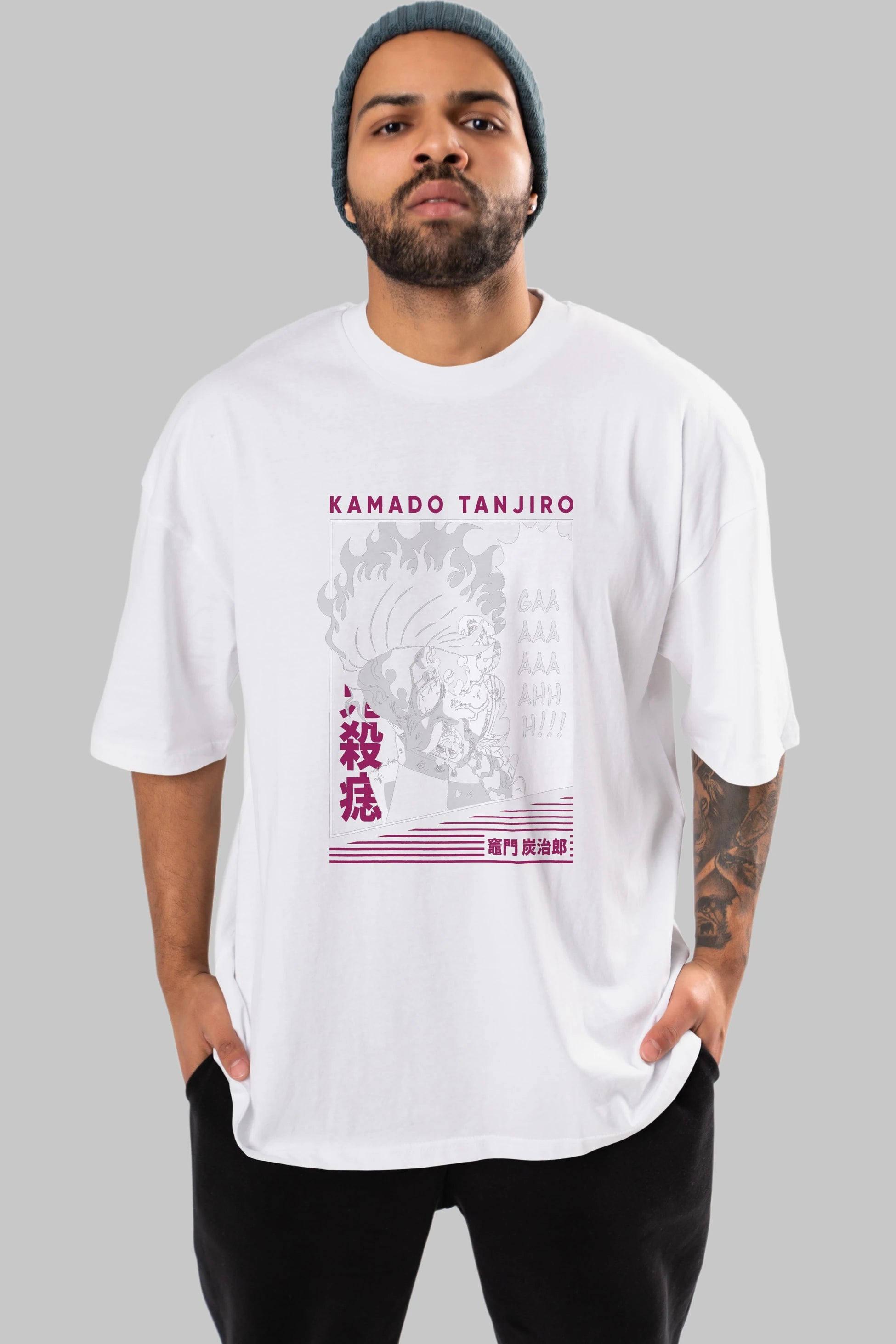 TANJIRO KAMADO 3 Anime Ön Baskılı Oversize t-shirt %100 pamuk Erkek Kadın Unisex