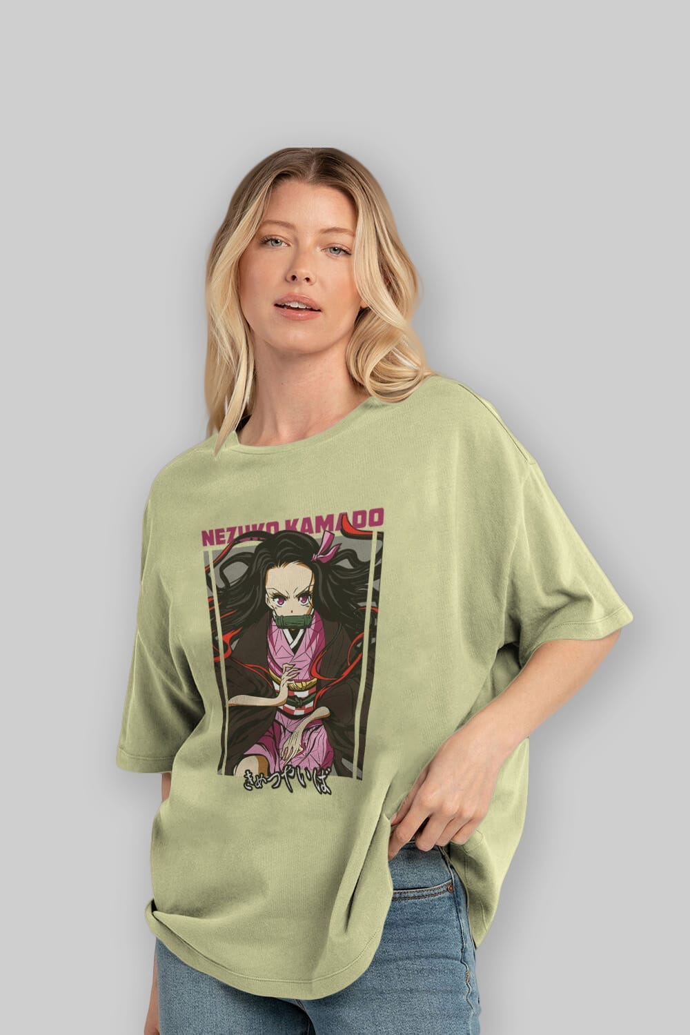Nezuko Kamado 1 Anime Ön Baskılı Oversize t-shirt %100 pamuk Erkek Kadın Unisex