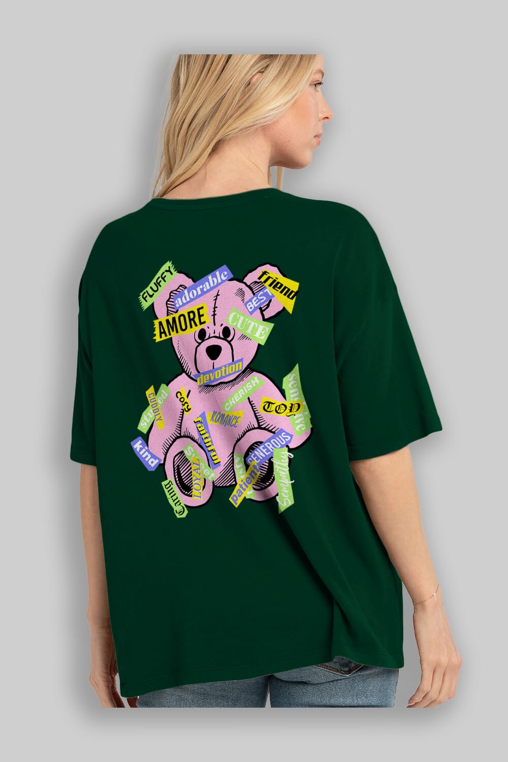 Teddy Bear Cute Arka Baskılı Oversize t-shirt Erkek Kadın Unisex
