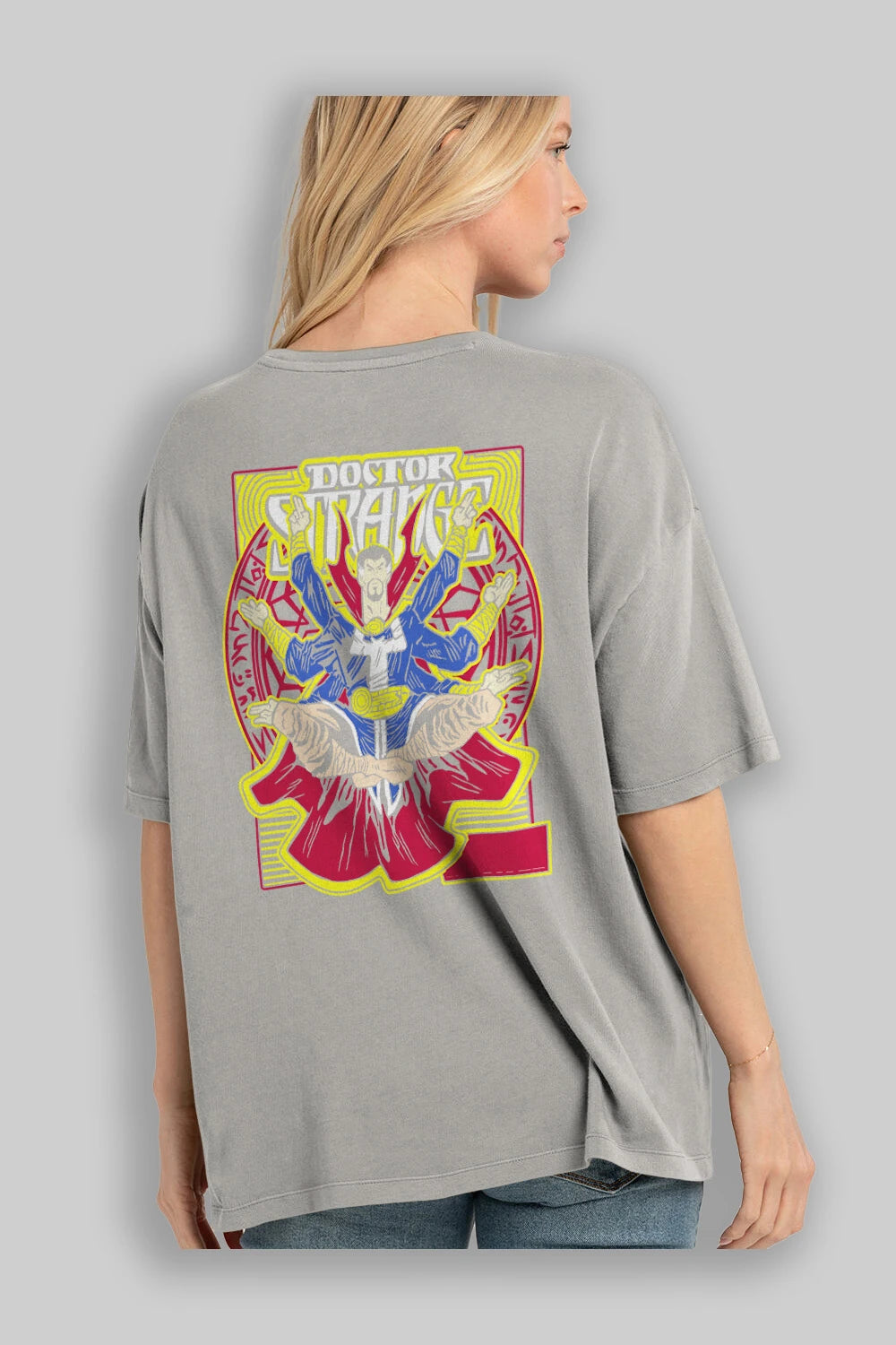 Doctor Strange (1) Arka Baskılı Oversize t-shirt Erkek Kadın Unisex %100 Pamuk Bisiklet Yaka tişort
