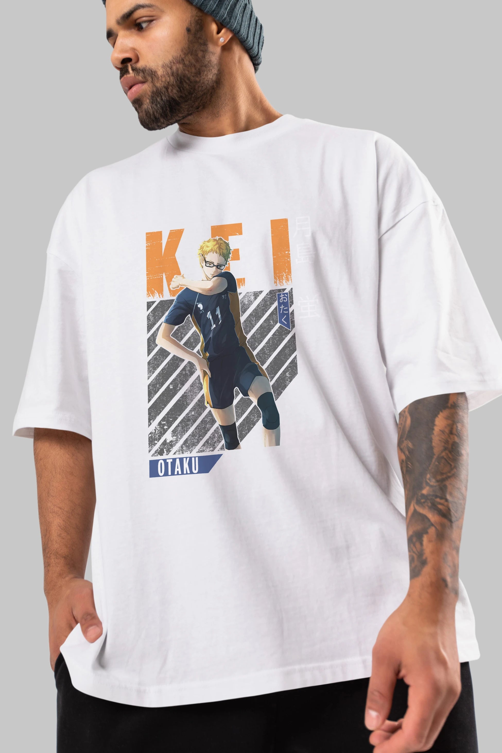 Kei Tsukishima 2 Anime Ön Baskılı Oversize t-shirt %100 pamuk Erkek Kadın Unisex