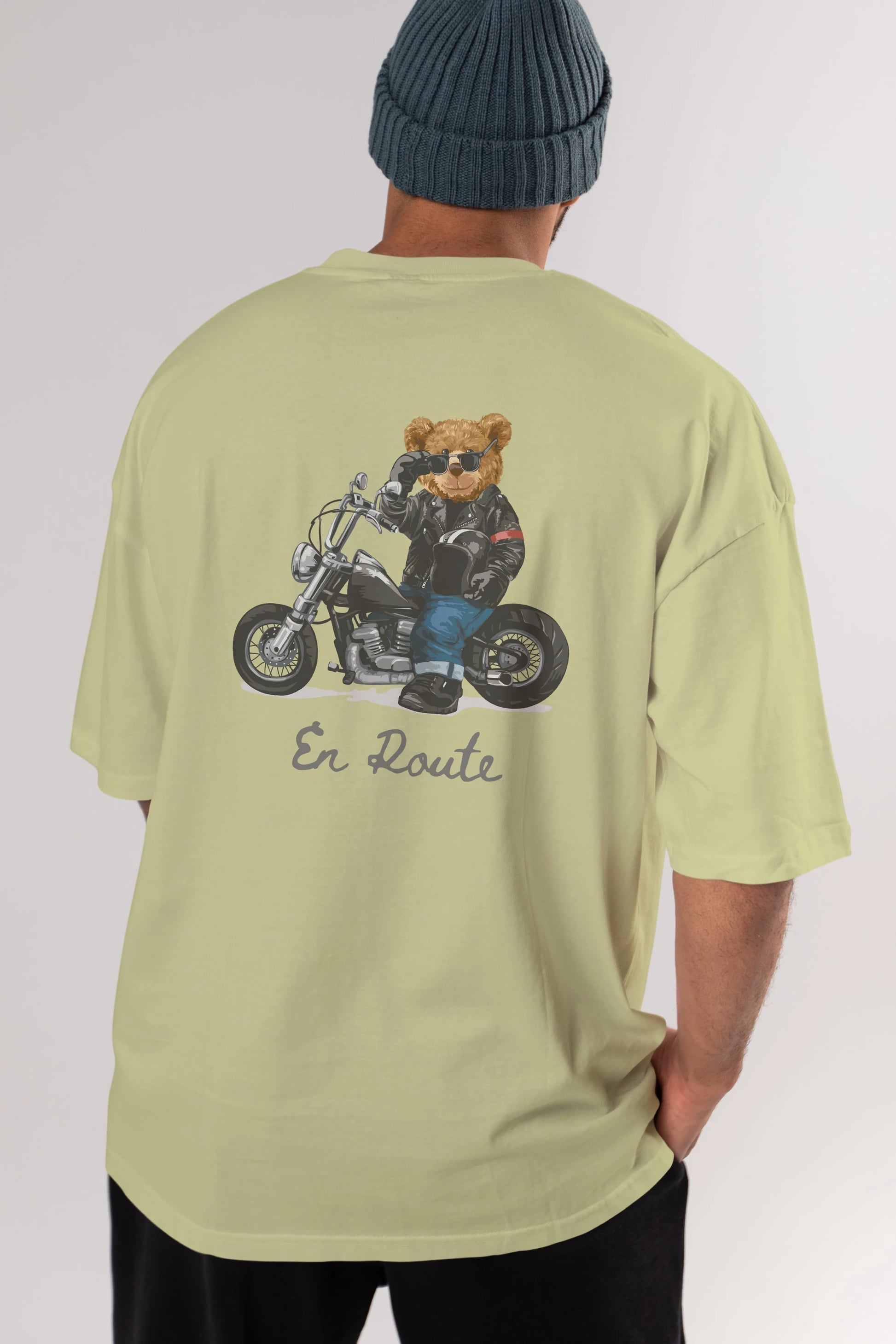 Teddy Bear En Route Arka Baskılı Oversize t-shirt Erkek Kadın Unisex %100 Pamuk