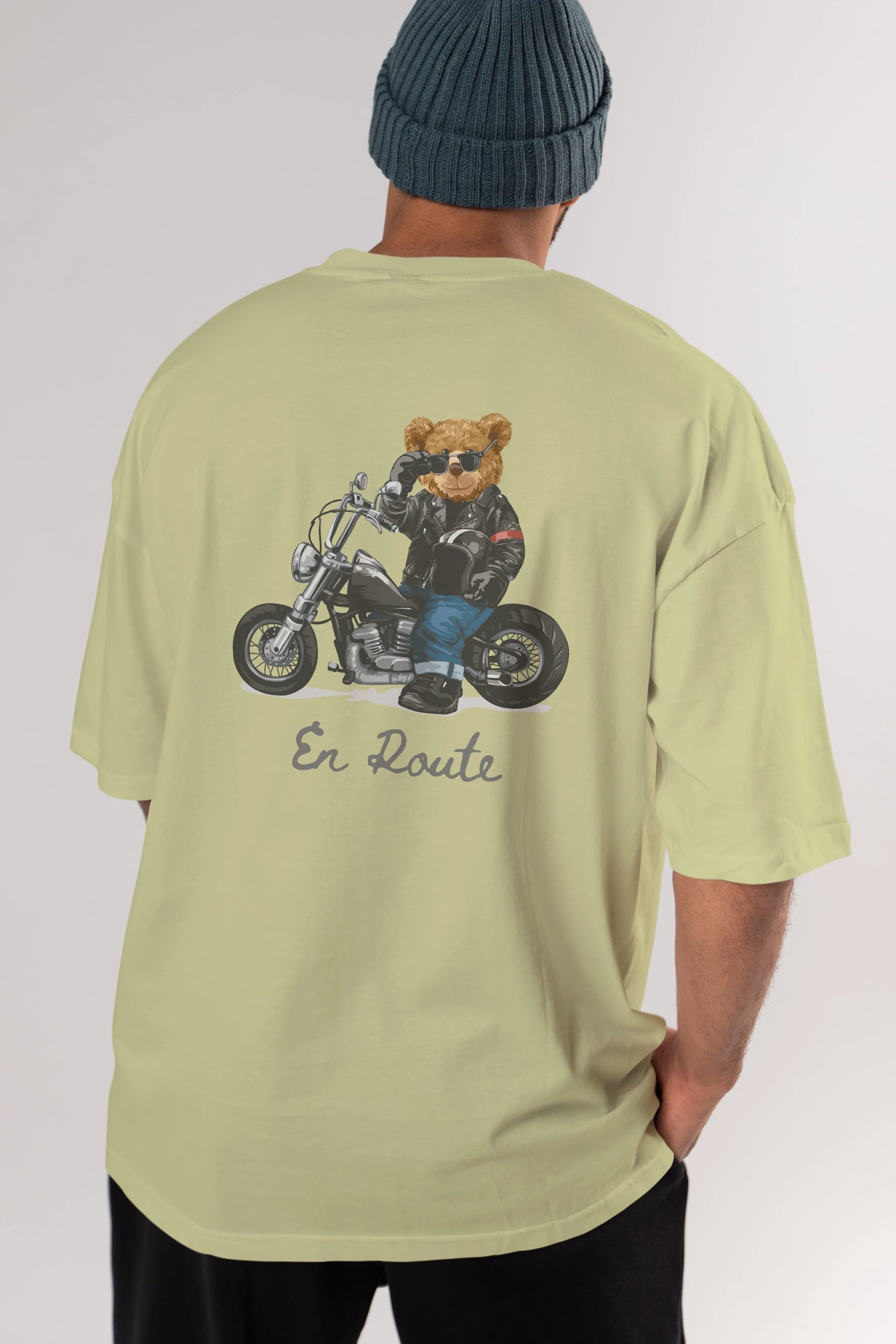 Teddy Bear En Route Arka Baskılı Oversize t-shirt Erkek Kadın Unisex %100 Pamuk