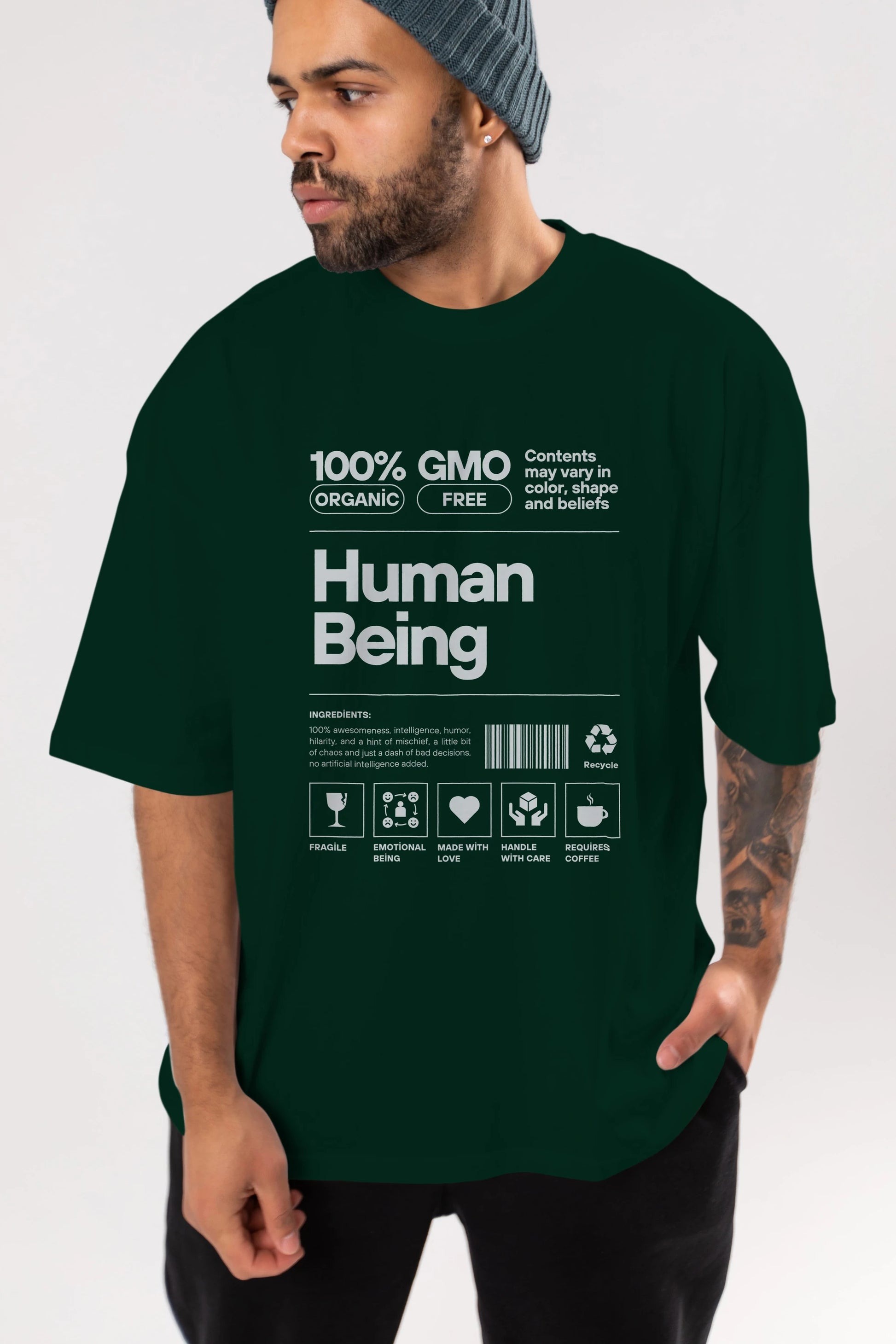 Human Being Ön Baskılı Oversize t-shirt Erkek Kadın Unisex
