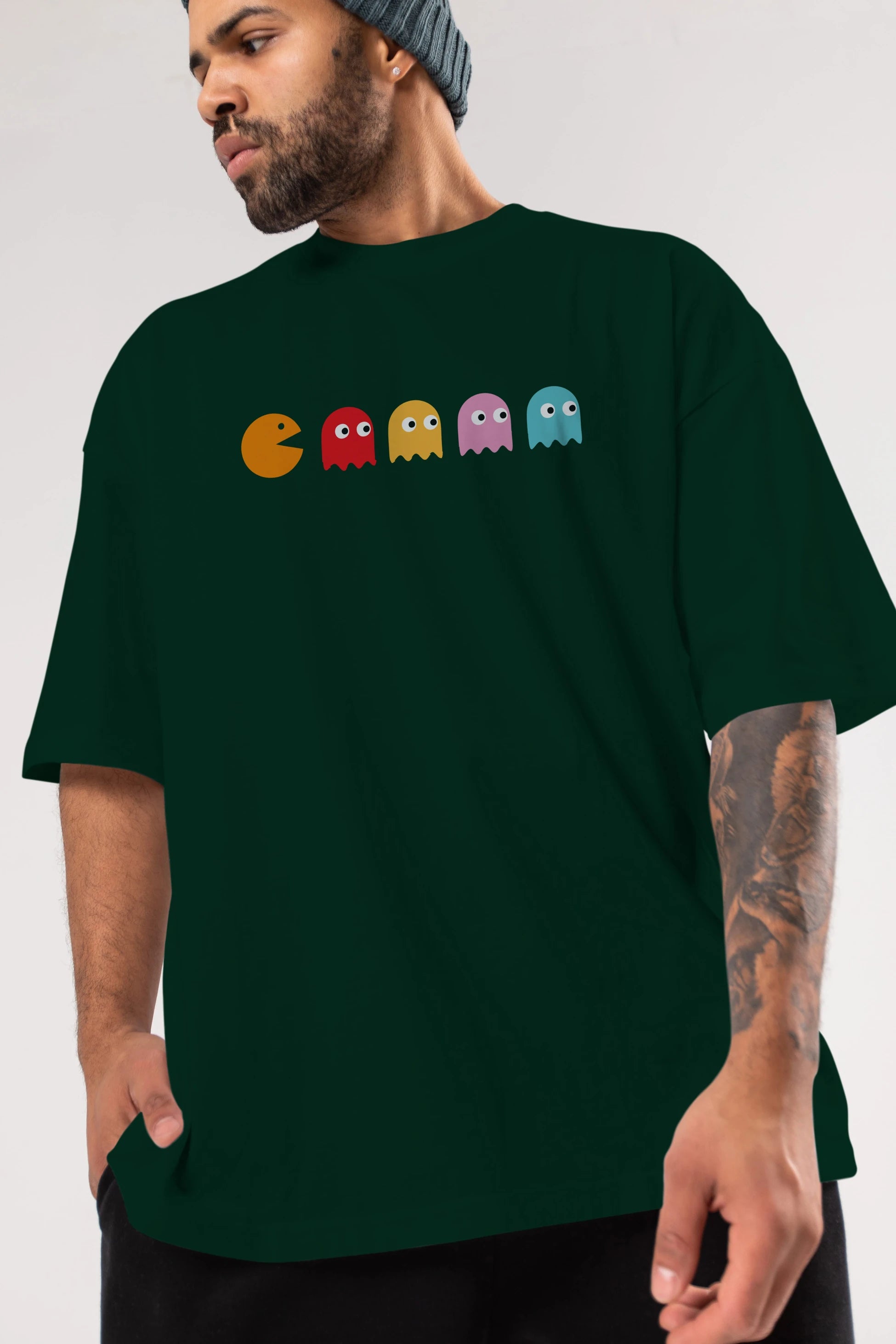 Pac-Man game Ön Baskılı Oversize t-shirt %100 pamuk Erkek Kadın Unisex