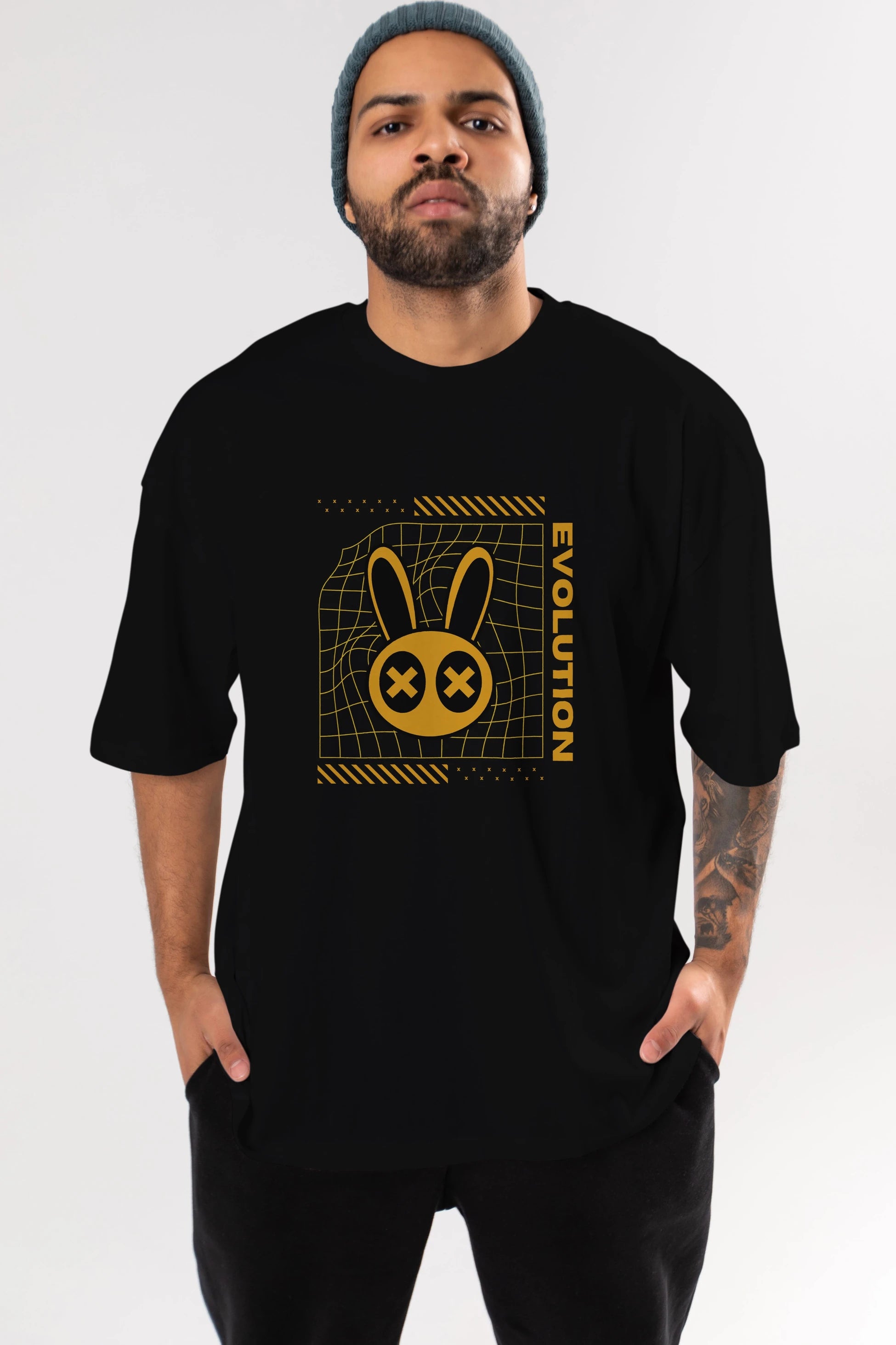 Evolution Yazılı Ön Baskılı Oversize t-shirt Erkek Kadın Unisex