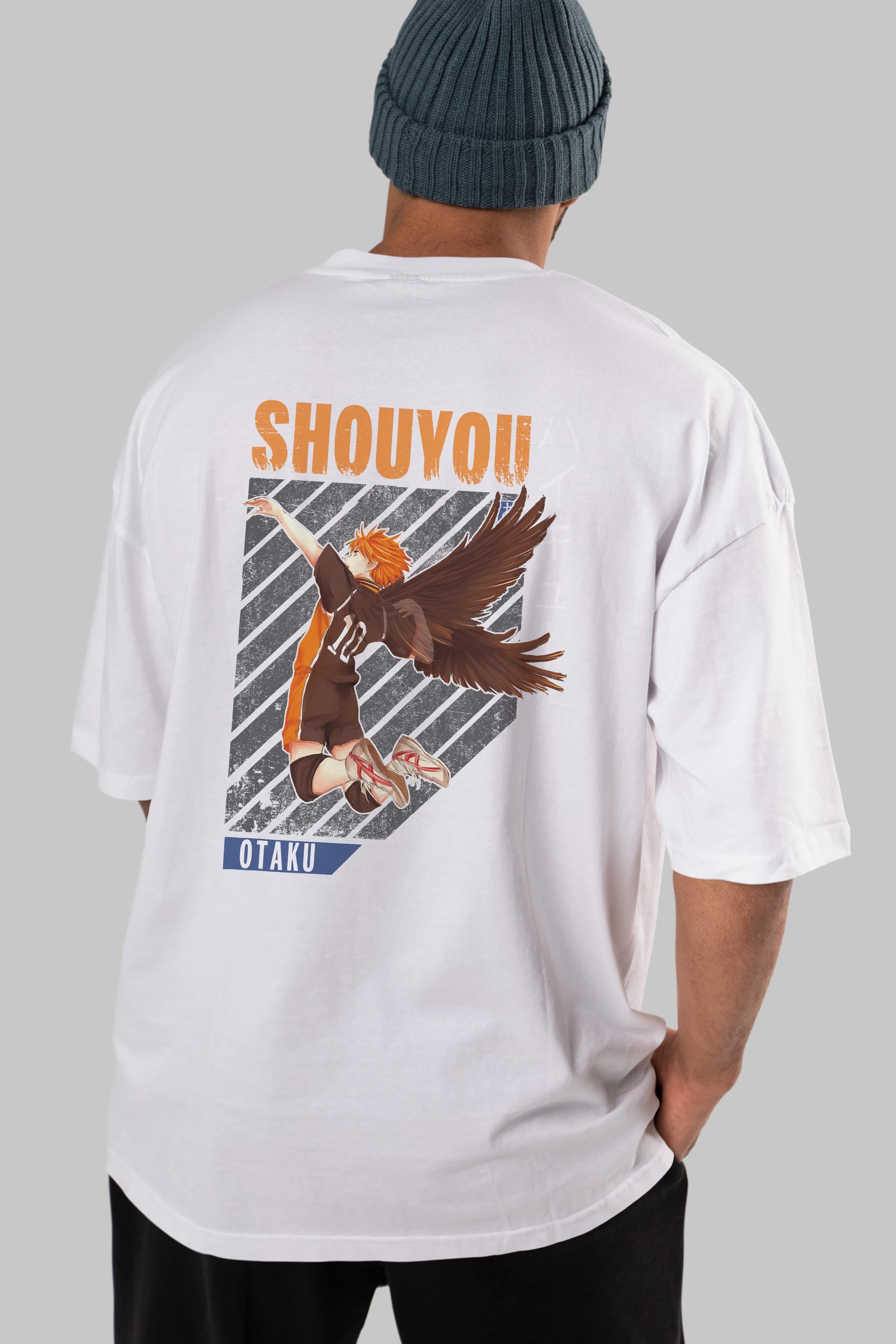 Shouyou Hinata 10 Anime Arka Baskılı Oversize t-shirt Erkek Kadın Unisex