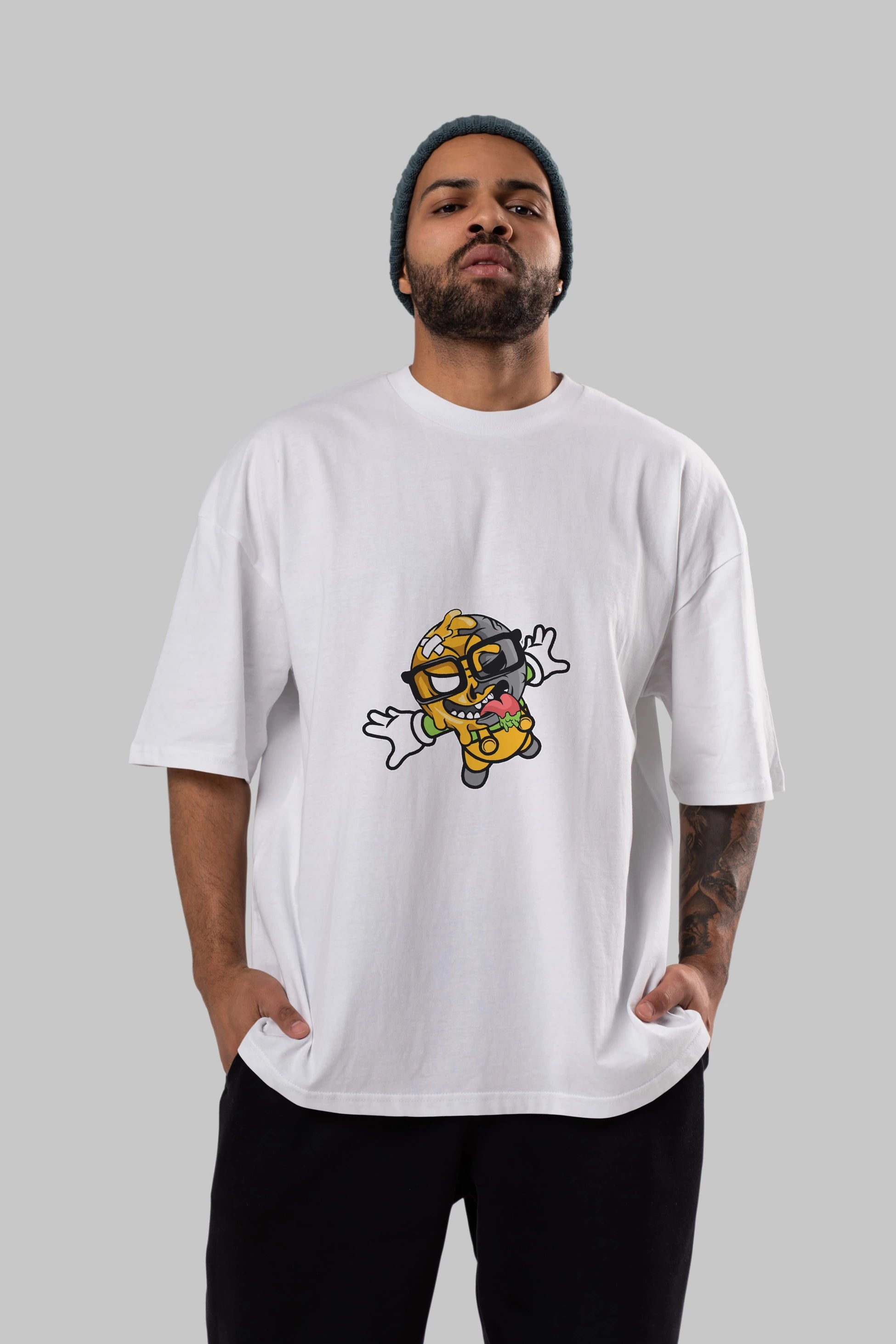 Smiley Jump Ön Baskılı Oversize t-shirt Erkek Kadın Unisex %100 Pamuk tişort