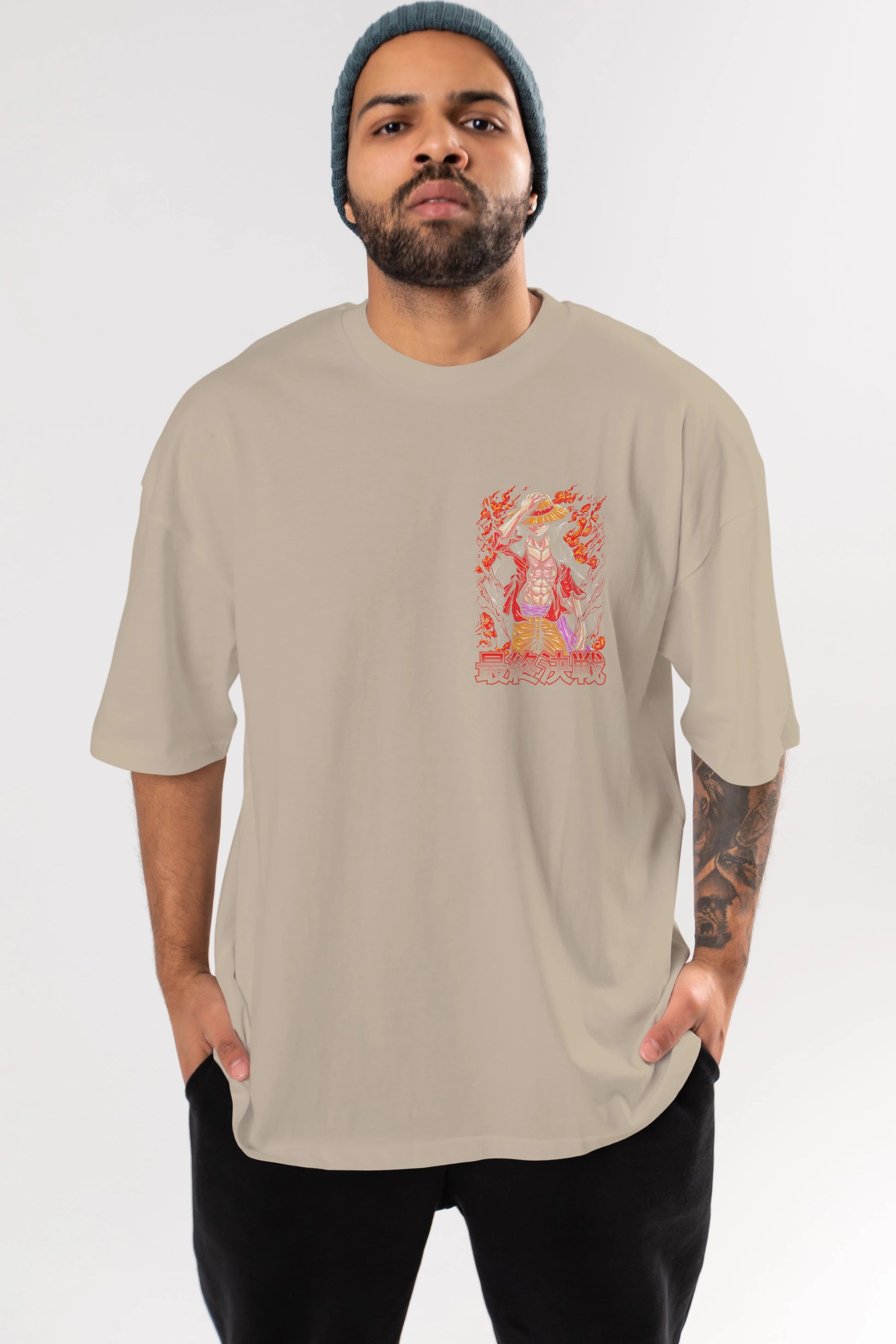 MONKEY D. LUFFY (3) Ön Sol Baskılı Oversize t-shirt Erkek Kadın Unisex %100 Pamuk Bisiklet Yaka tişort