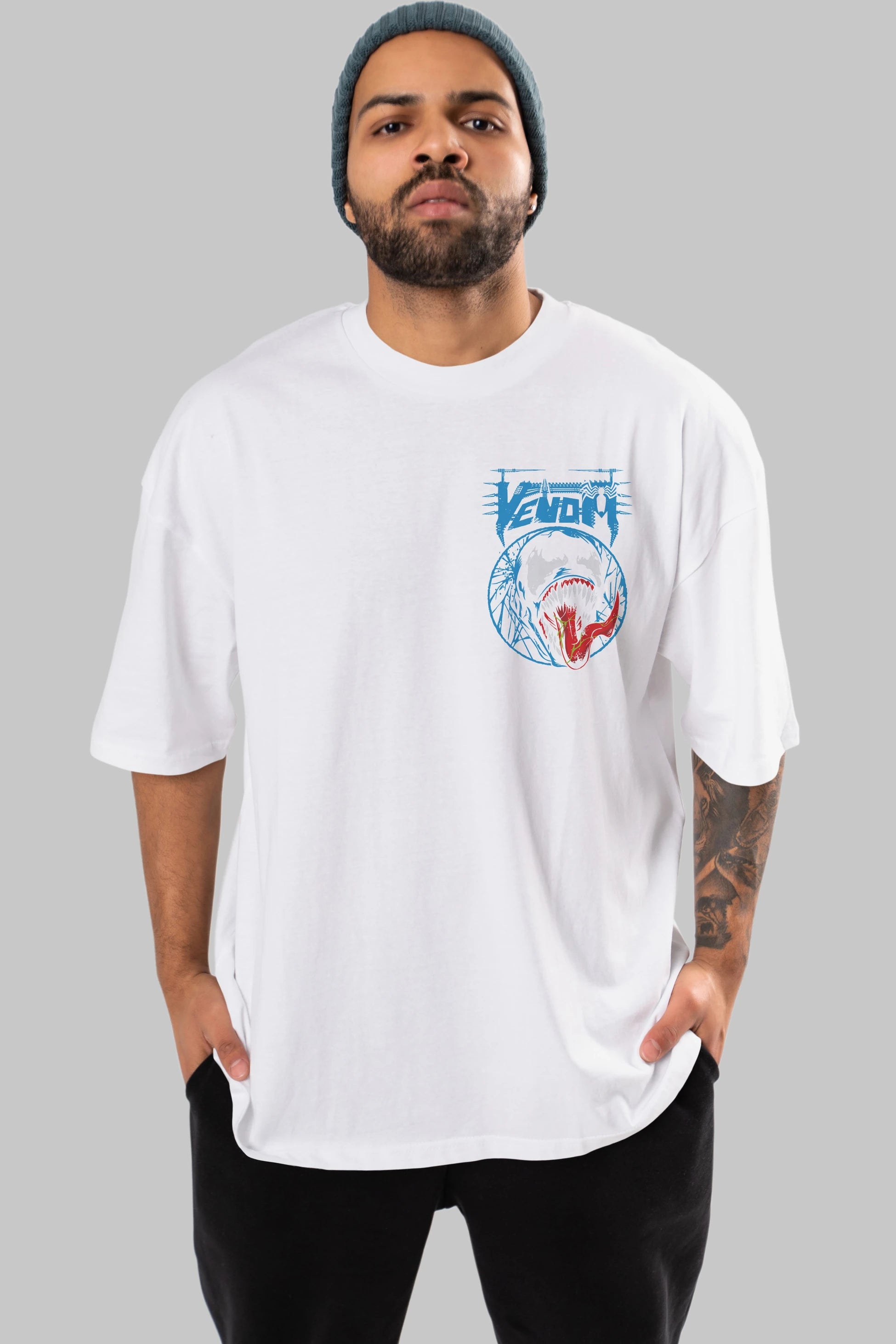 Venom (23) Ön Sol Baskılı Oversize t-shirt Erkek Kadın Unisex %100 Pamuk Bisiklet Yaka tişort