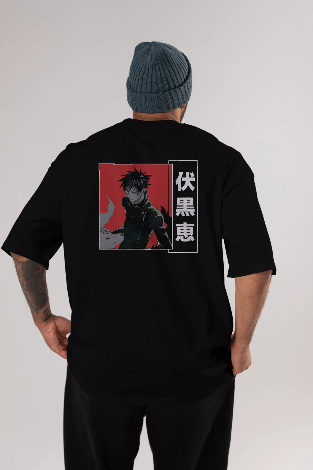 Megumi Fushiguro Anime Arka Baskılı Oversize t-shirt Erkek Kadın Unisex