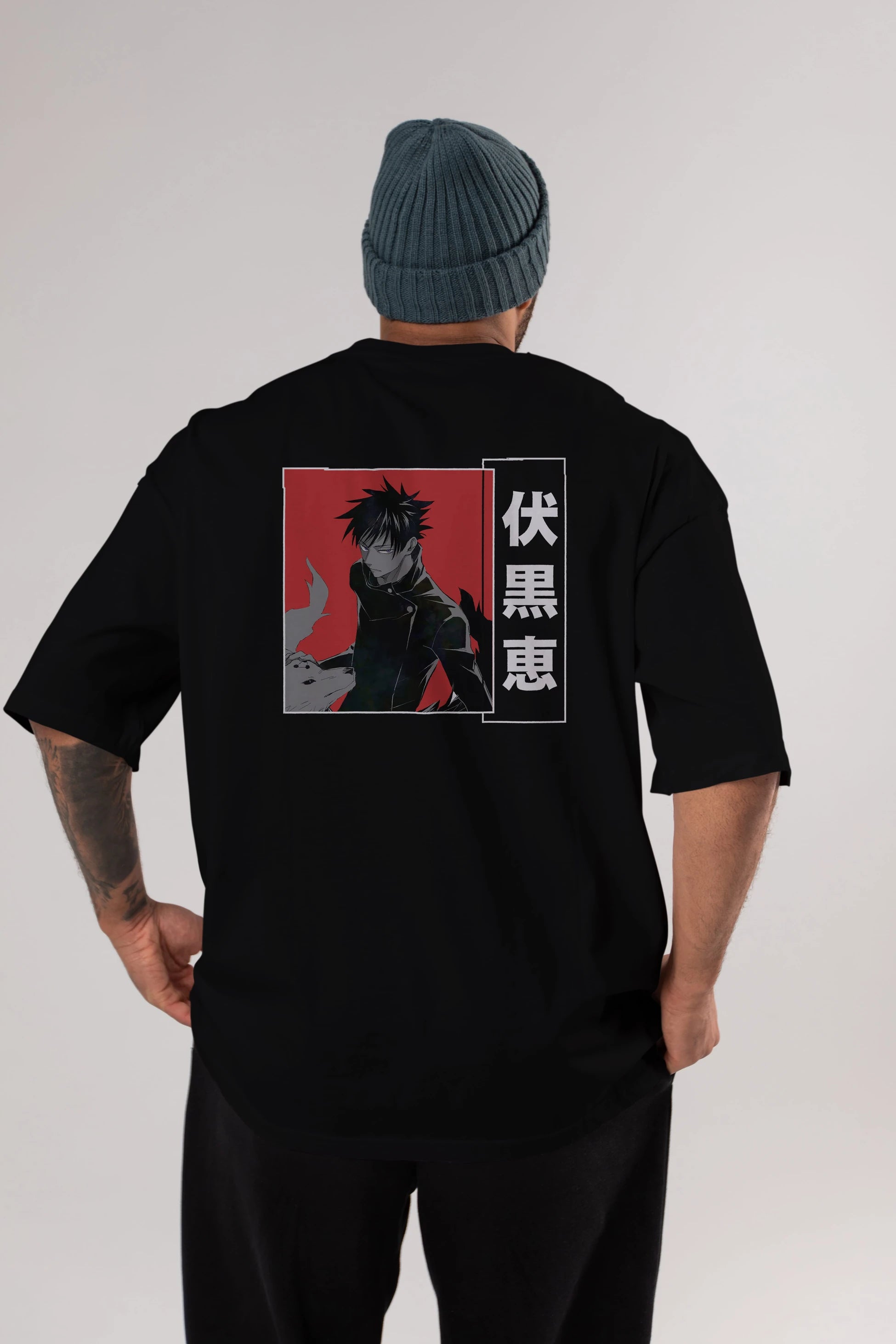 Megumi Fushiguro Anime Arka Baskılı Oversize t-shirt Erkek Kadın Unisex