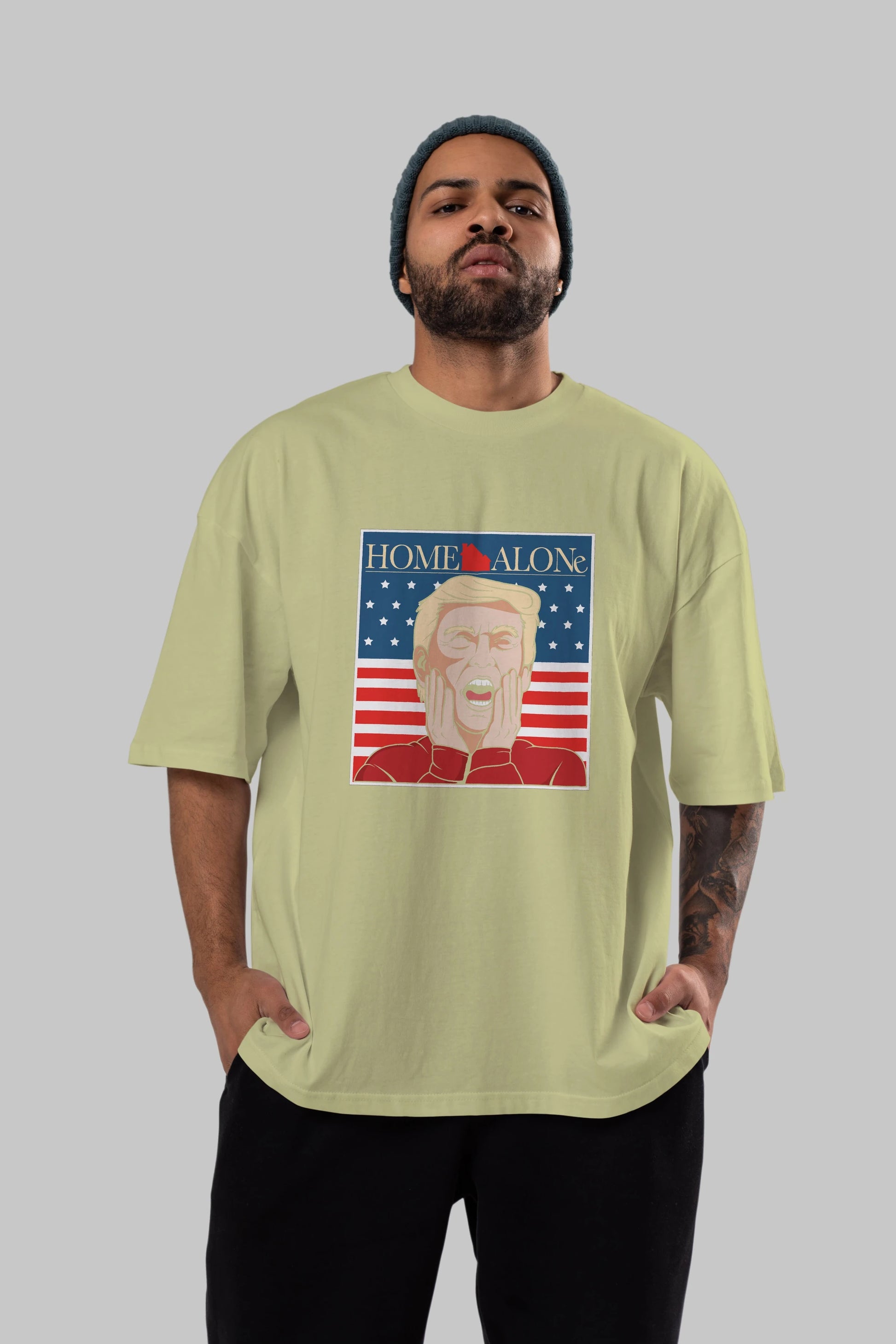 Home Alone Trump Ön Baskılı Oversize t-shirt Erkek Kadın Unisex %100 Pamuk tişort