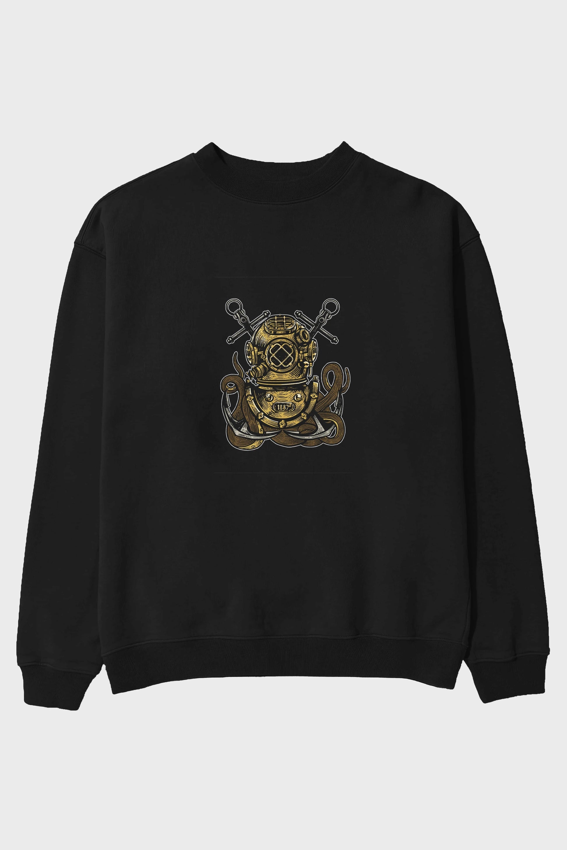 Diver Octopus Ön Baskılı Oversize Sweatshirt Erkek Kadın Unisex