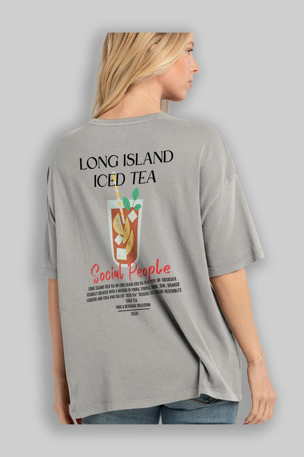 Long Island ıced tea Kokteyl Serisi Baskılı Oversize t-shirt Erkek Kadın Unisex %100 Pamuk Bisiklet Yaka tişort