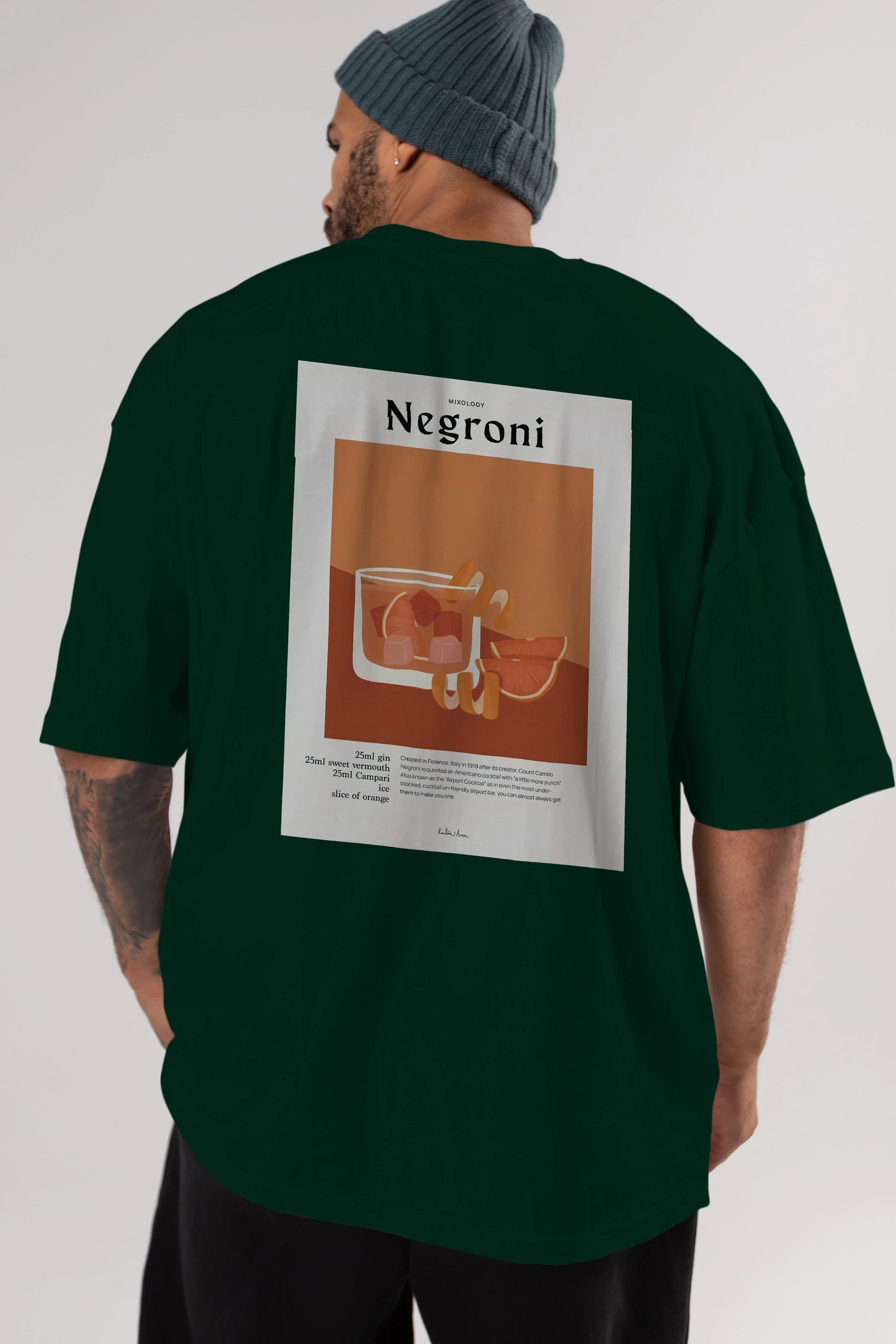Mixology Negroni Arka Baskılı Oversize t-shirt Erkek Kadın Unisex %100 Pamuk Bisiklet Yaka tişort