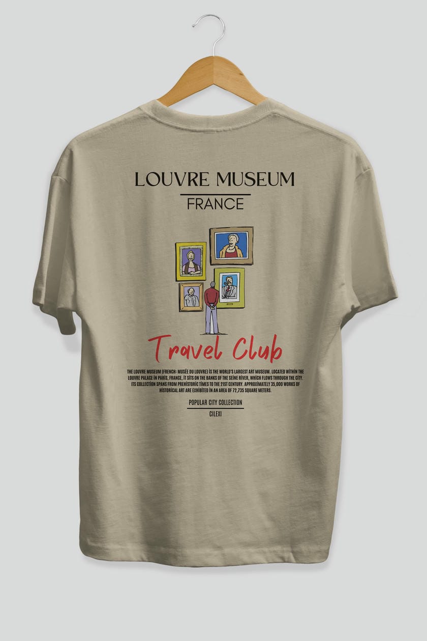 Louvre Museum France Arka Baskılı Oversize t-shirt Erkek Kadın Pamuk Bisiklet Yaka tişort