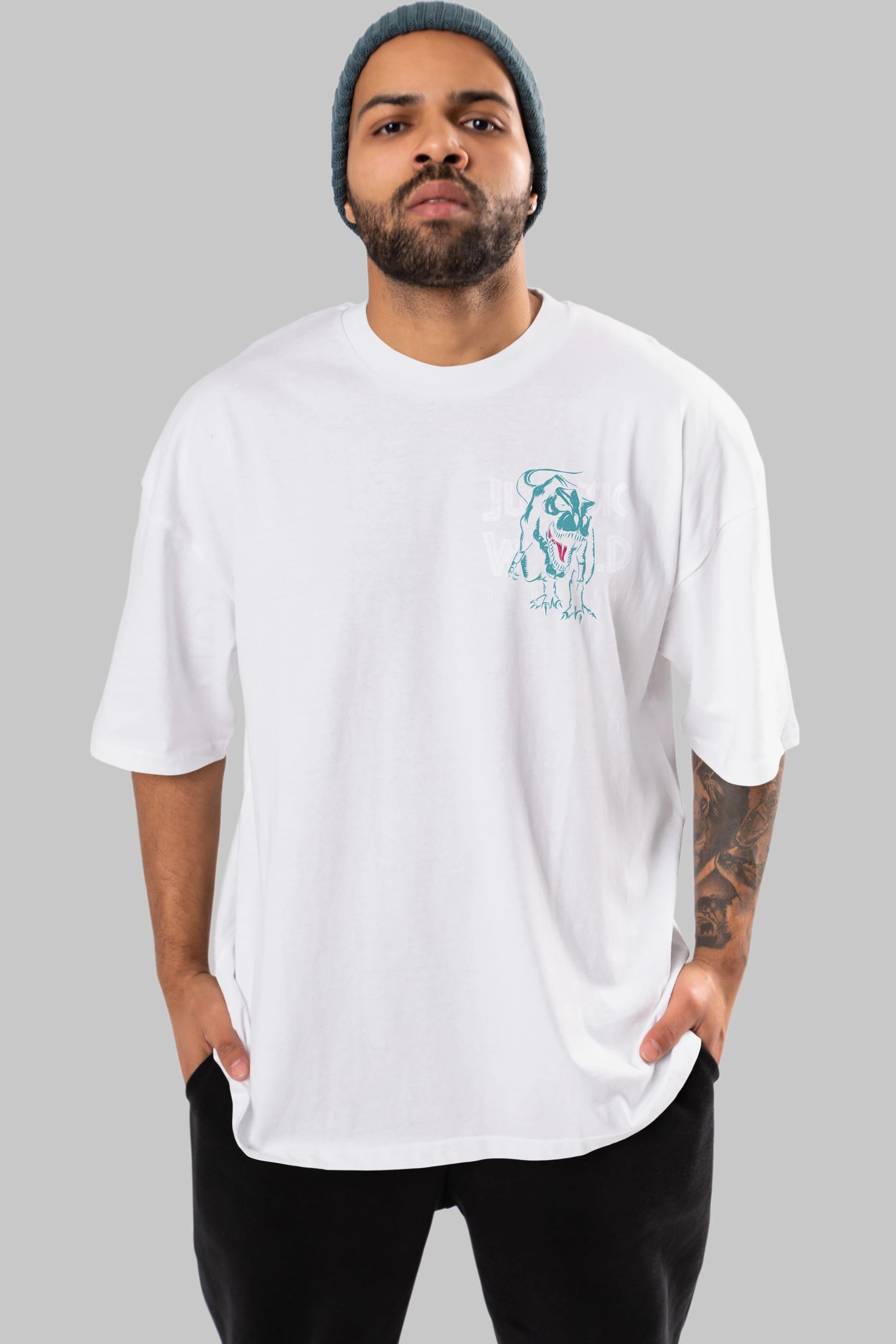 Jurassic Park (1) Ön Sol Baskılı Oversize t-shirt Erkek Kadın Unisex %100 Pamuk Bisiklet Yaka tişort