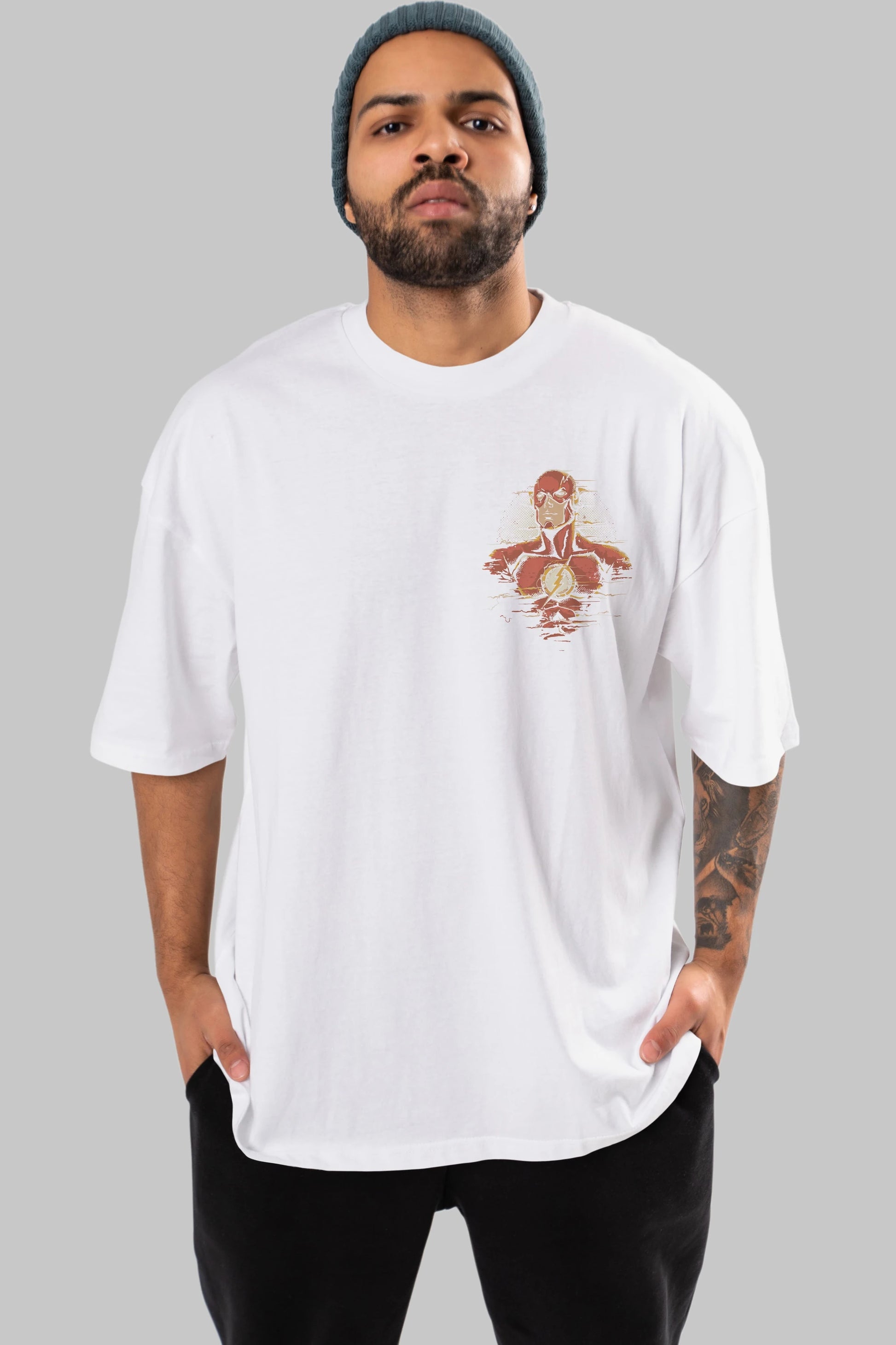 Flash Avengers Ön Sol Baskılı Oversize t-shirt Erkek Kadın Unisex %100 Pamuk Bisiklet Yaka tişort